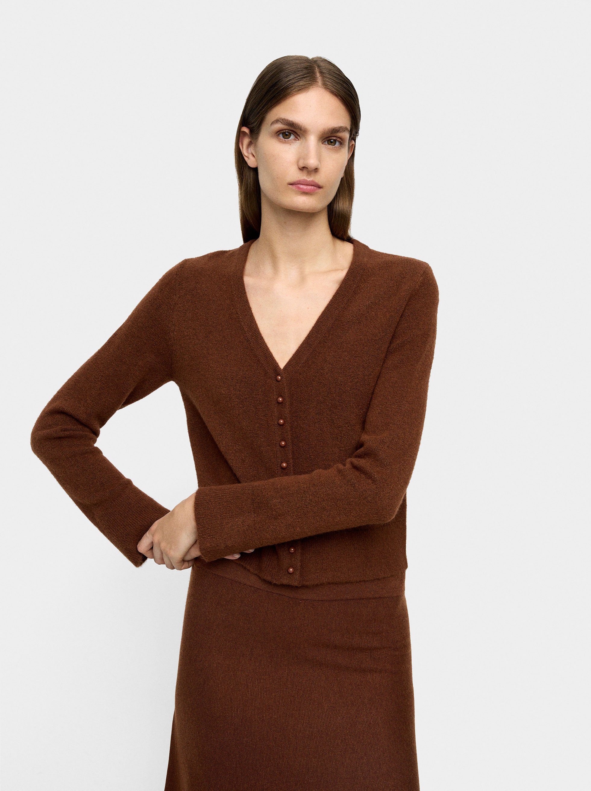 V-neck knit cardigan image number 0.0