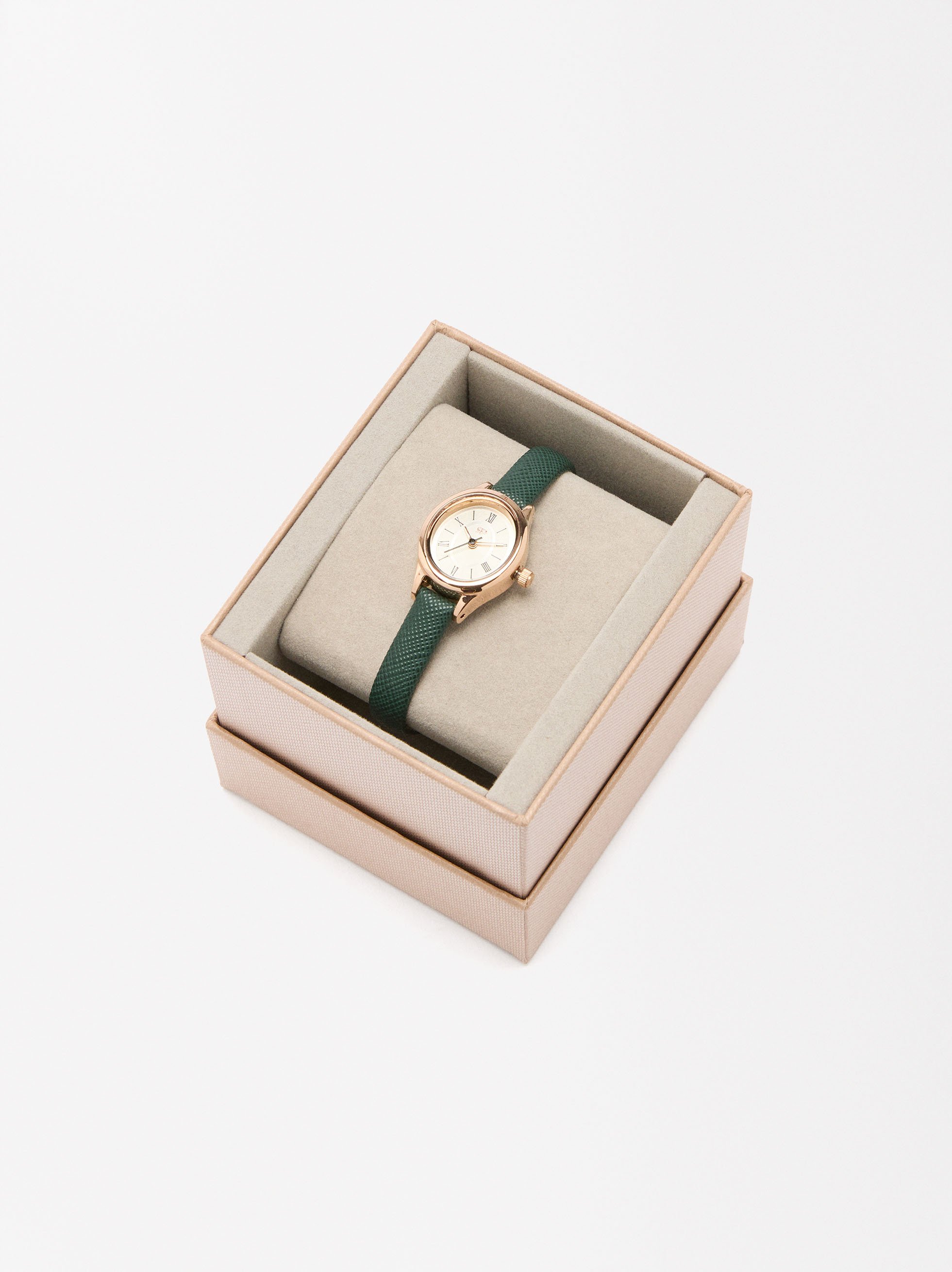 Oval watch with textured strap image number 3.0