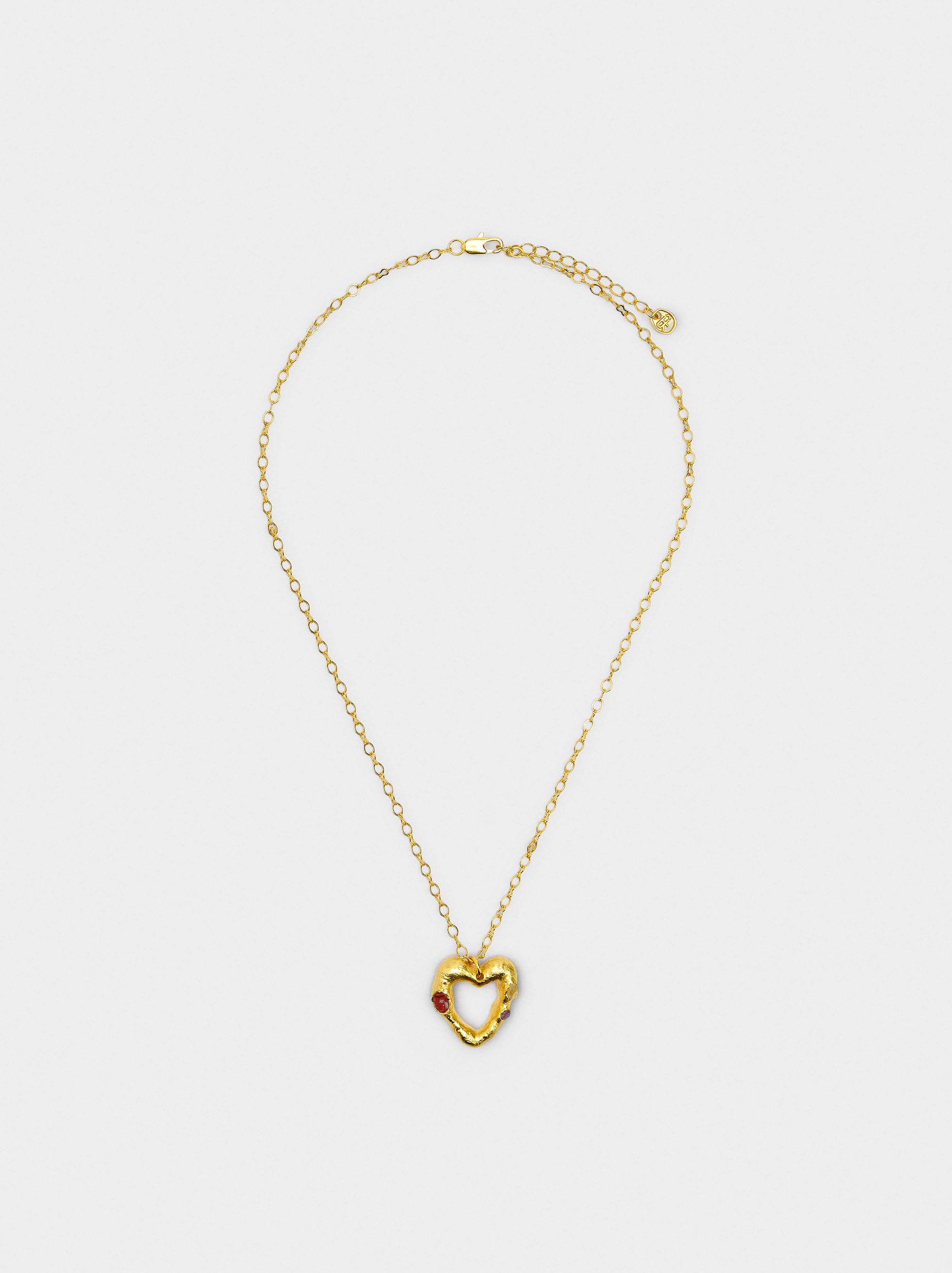 Heart pendant necklace with stones - 18k gold swim image number 2.0