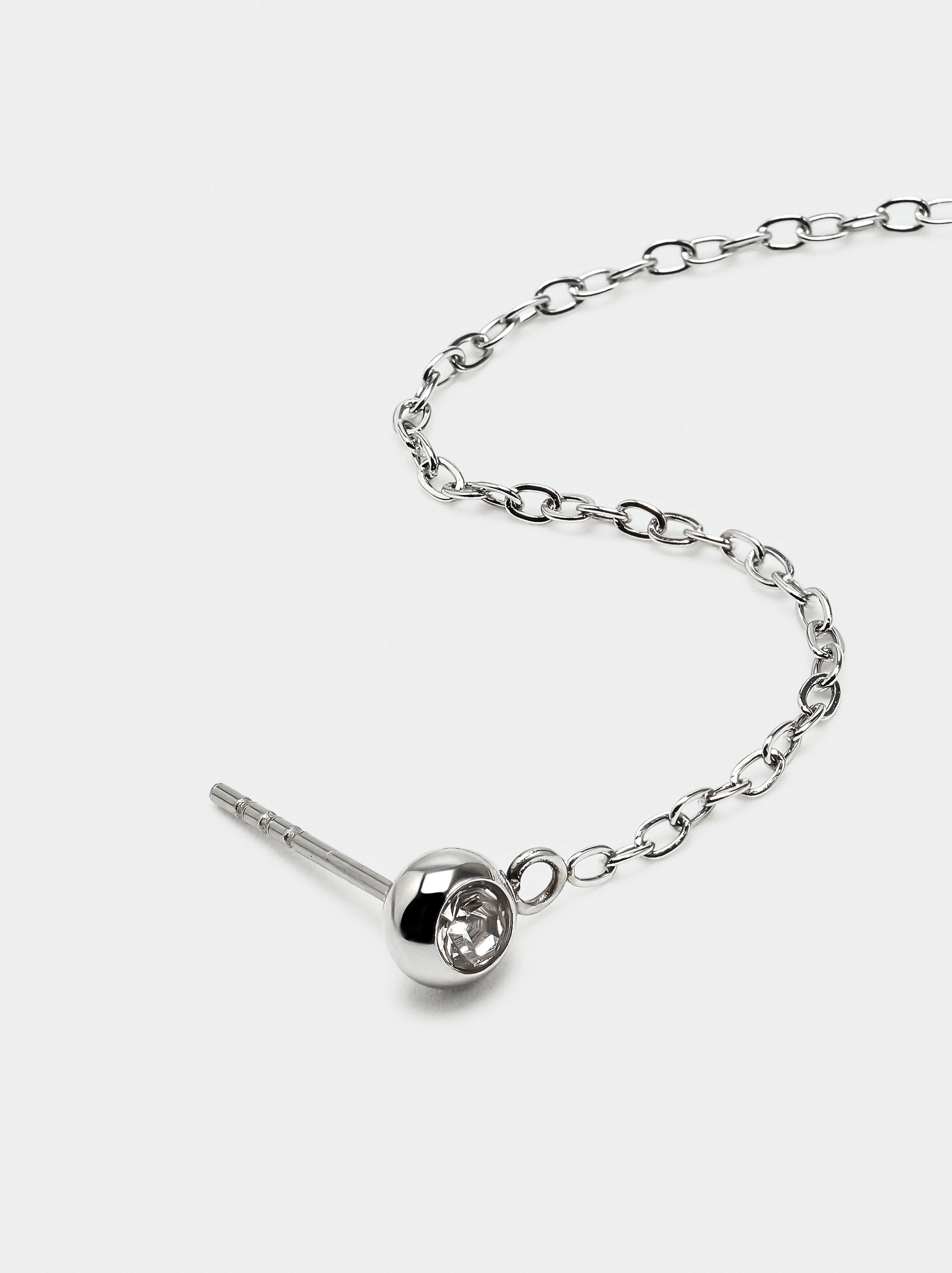 Boucle d'oreille individuelle avec cha&icirc;ne et cristal - acier inoxydable image number 1.0