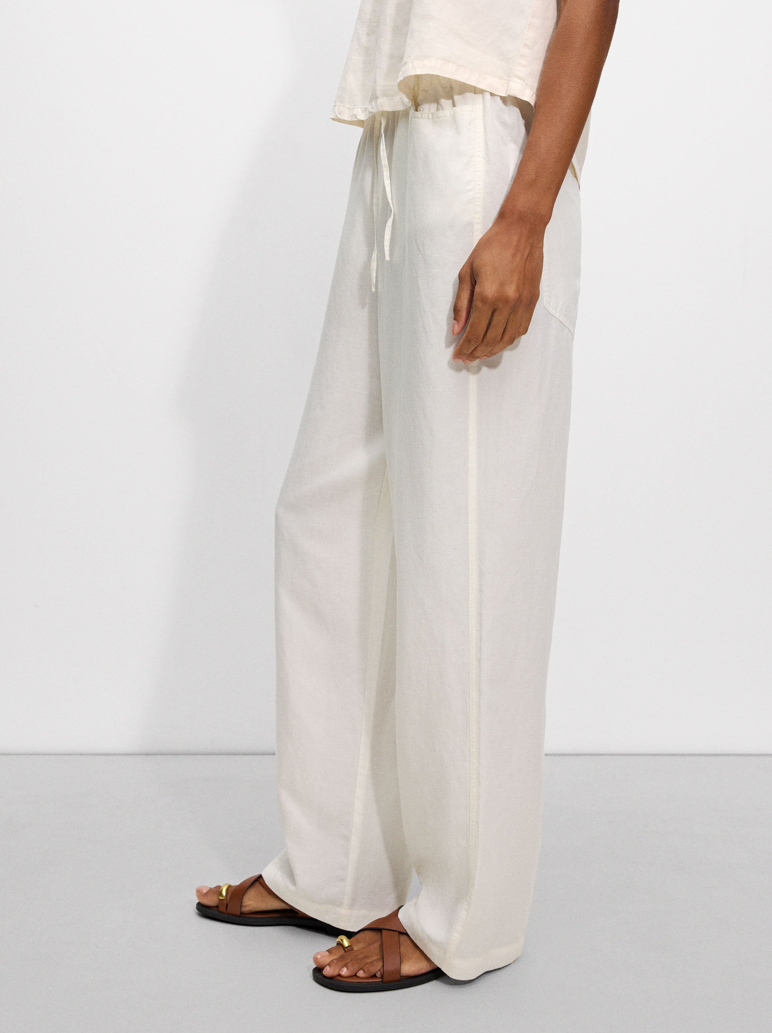 Fluid pants with linen image number 2.0