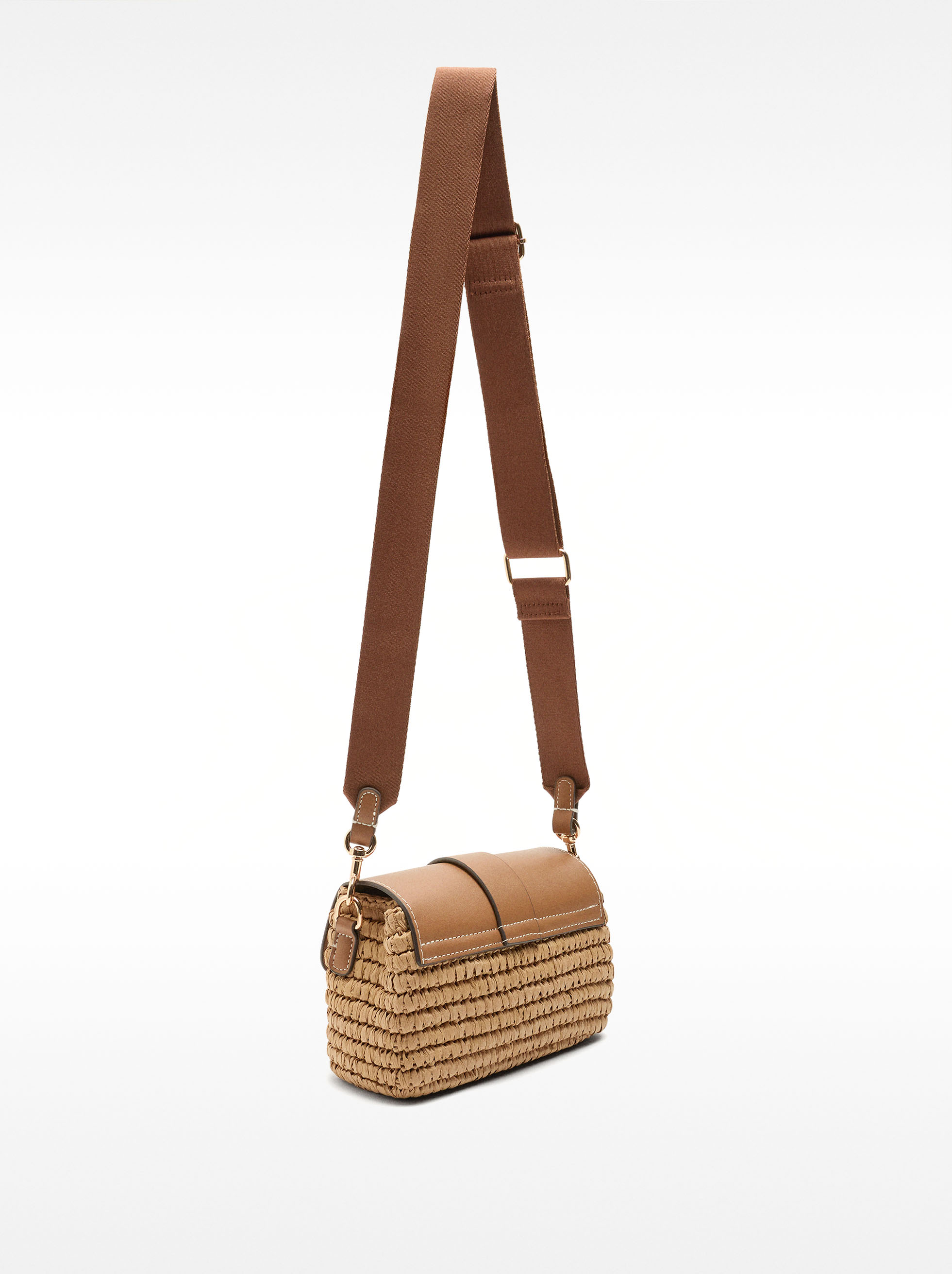 Crossbody bag with straw effect and flap image number 3.0