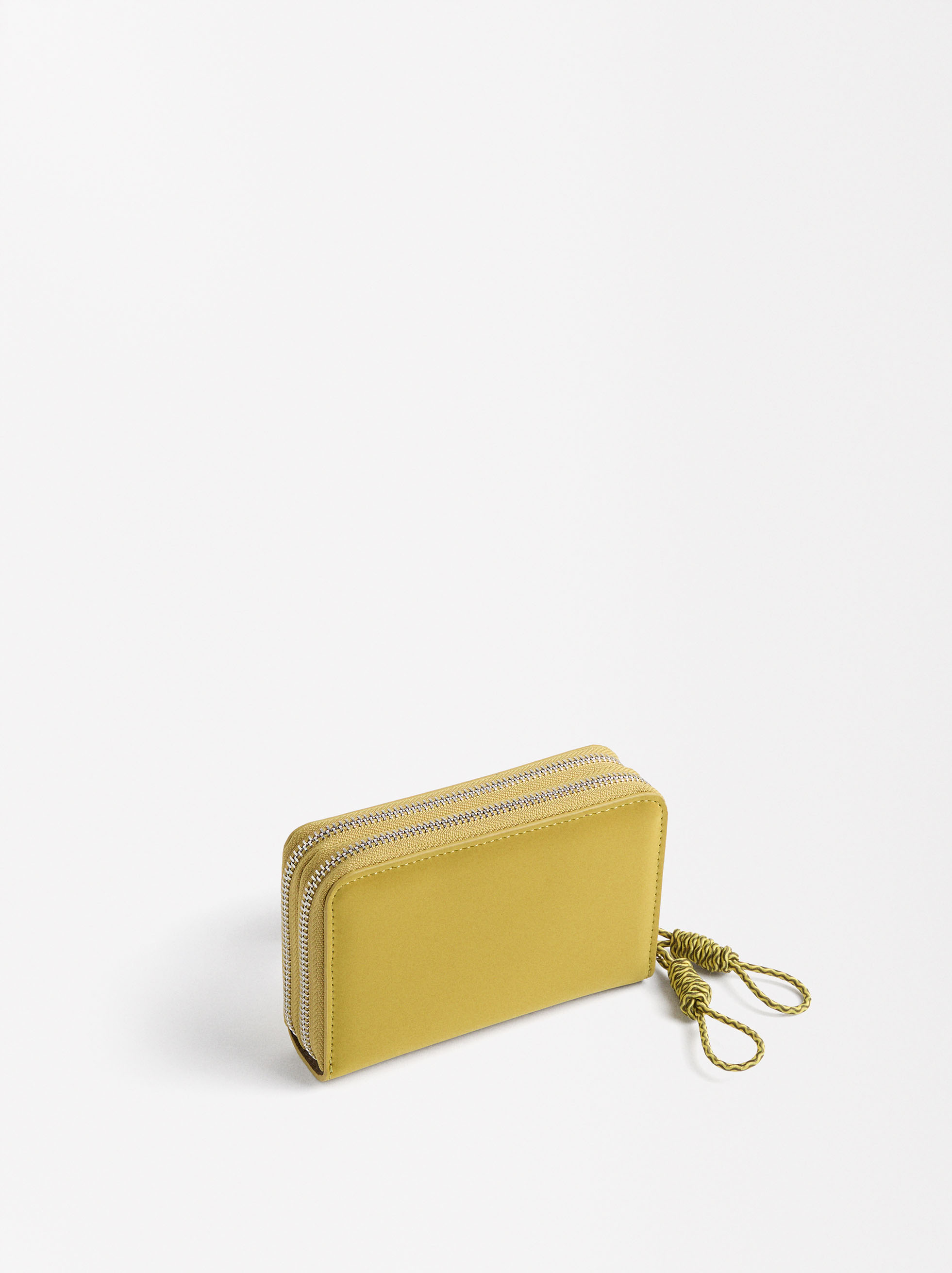 Velvety texture wallet with double zipper, Lime, hi-res