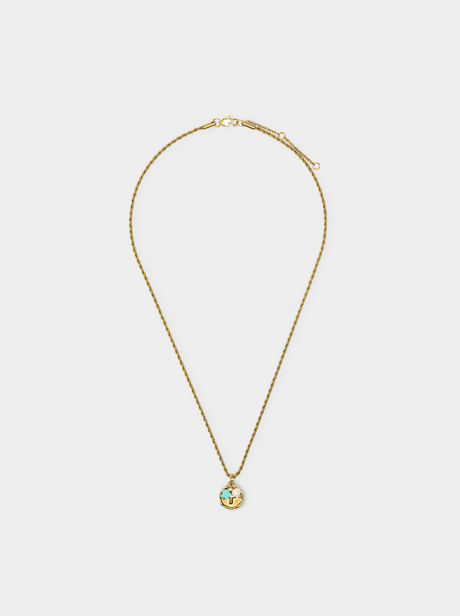 Necklace with stone and freshwater pearl – stainless steel image number 2.0