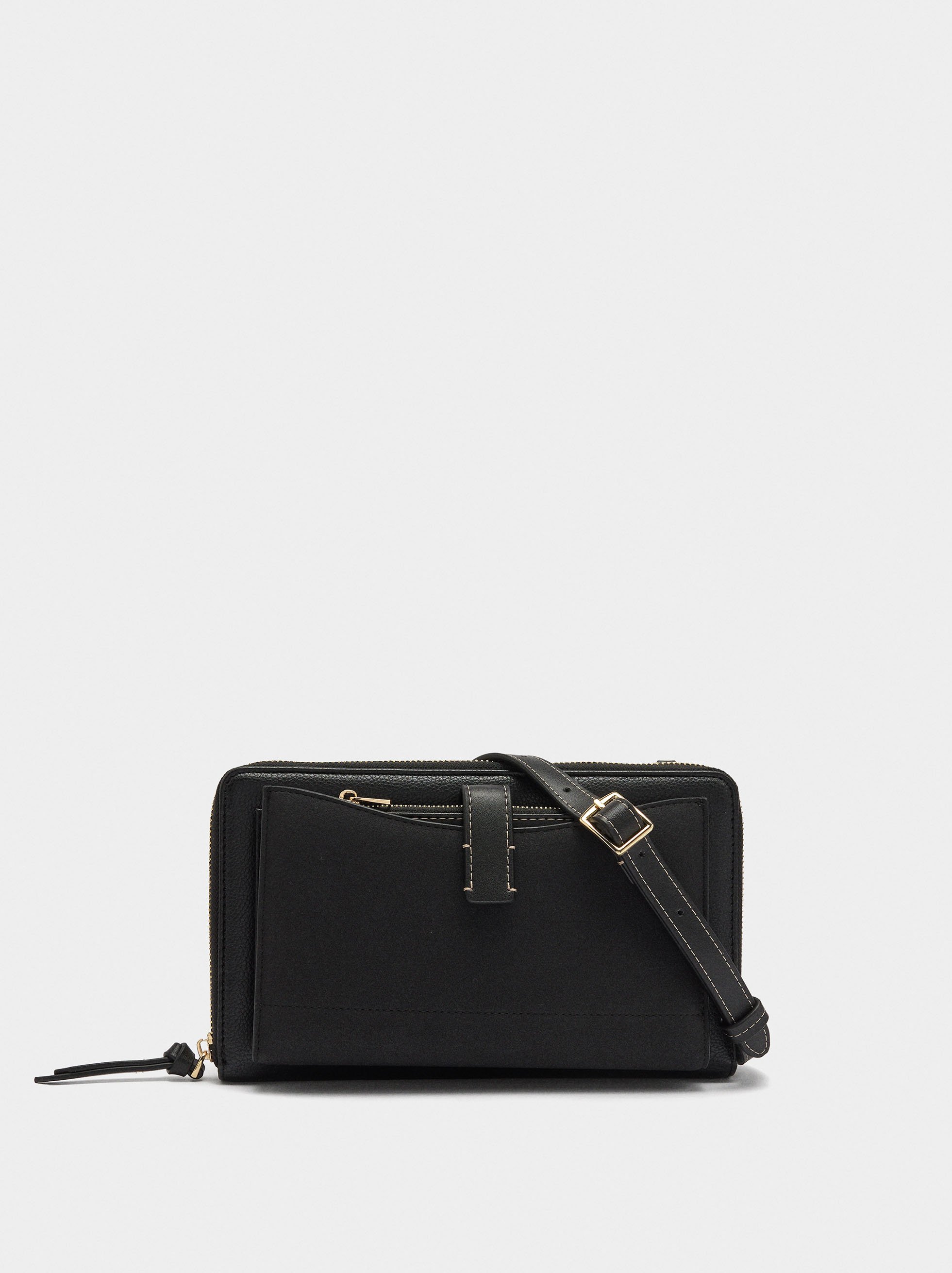 Faux leather coin purse with shoulder strap image number 0.0