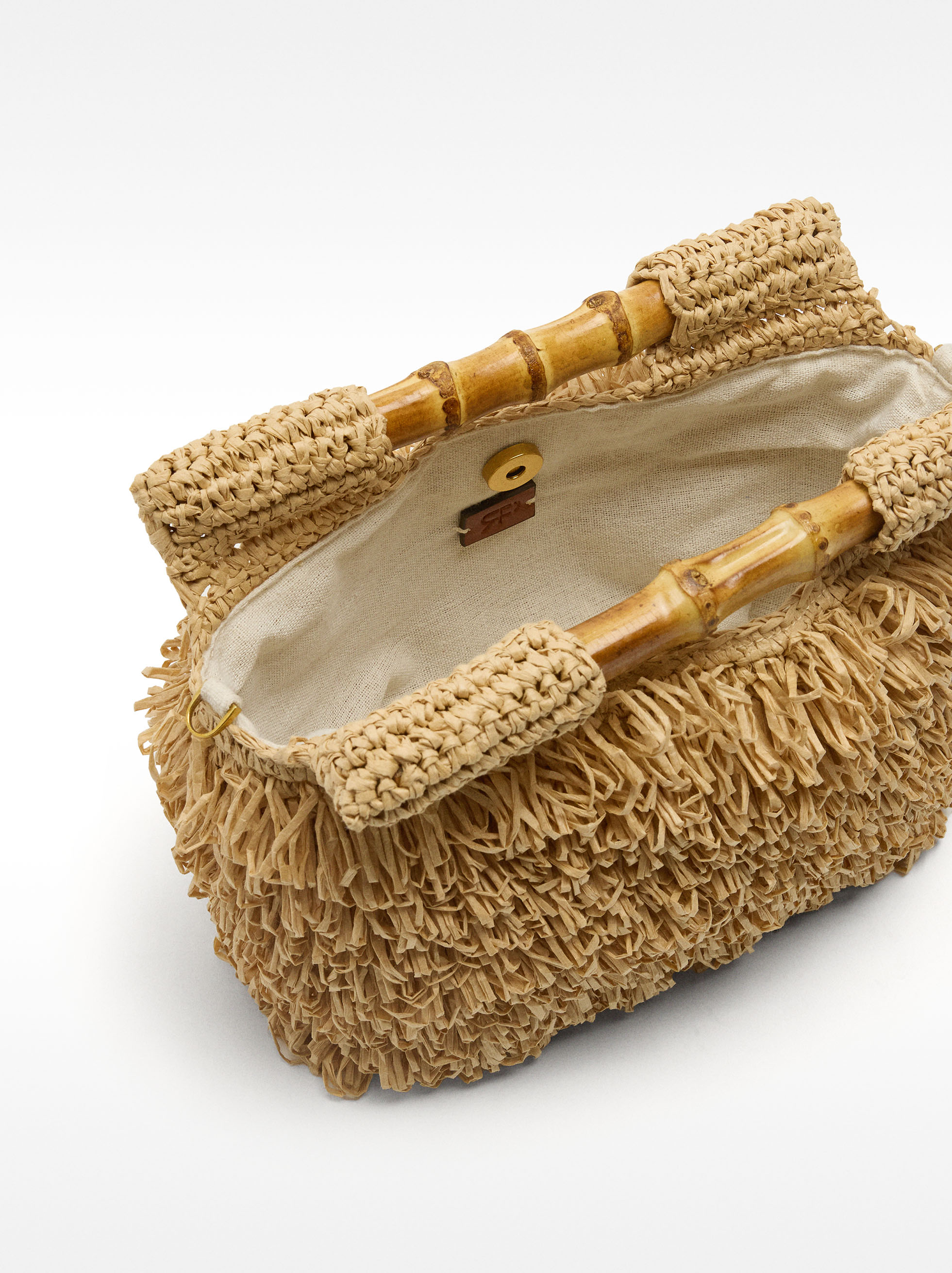 Straw-effect handbag with bamboo image number 4.0