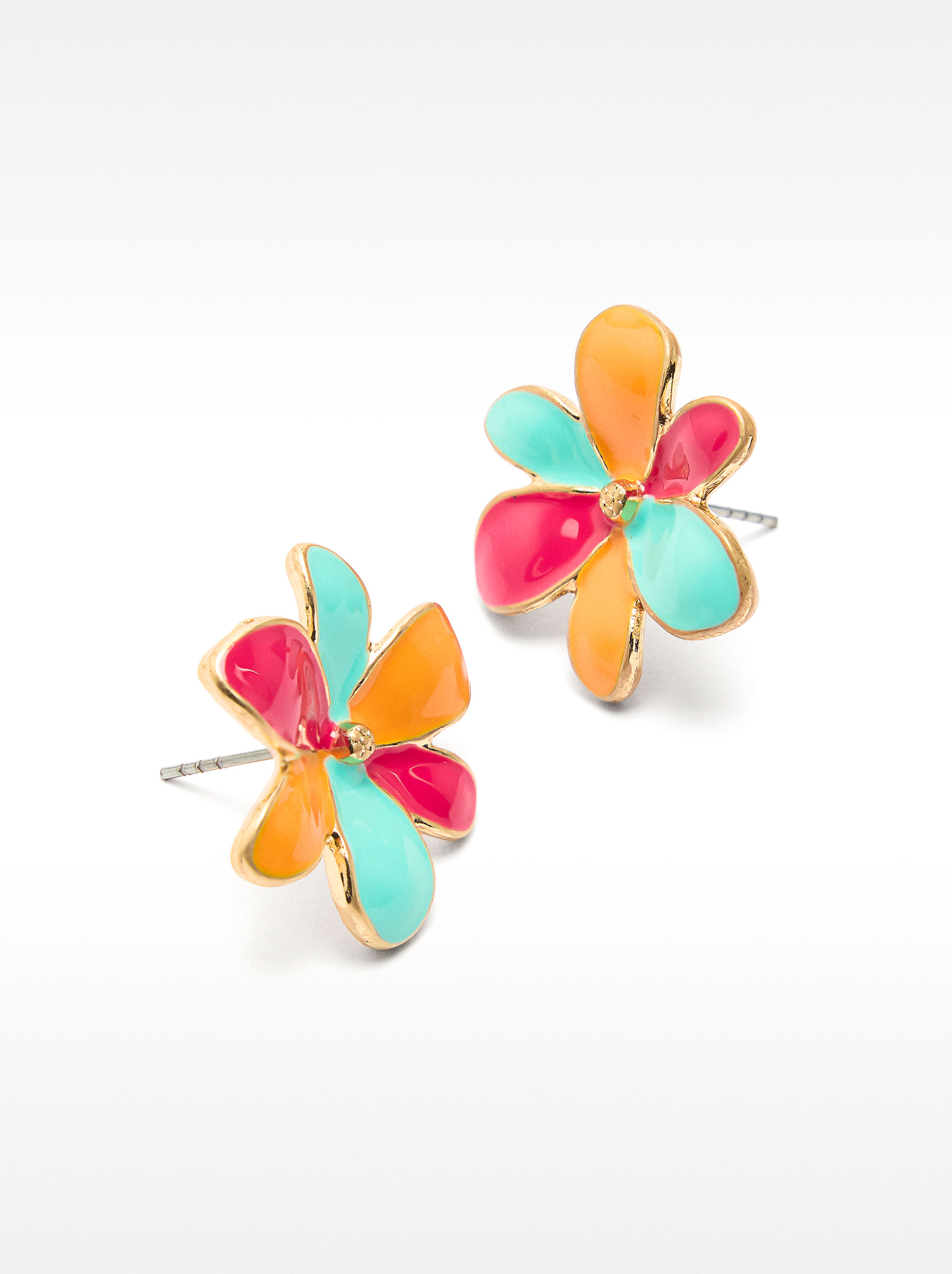 Pendientes de flor multicolor esmaltados image number 1.0