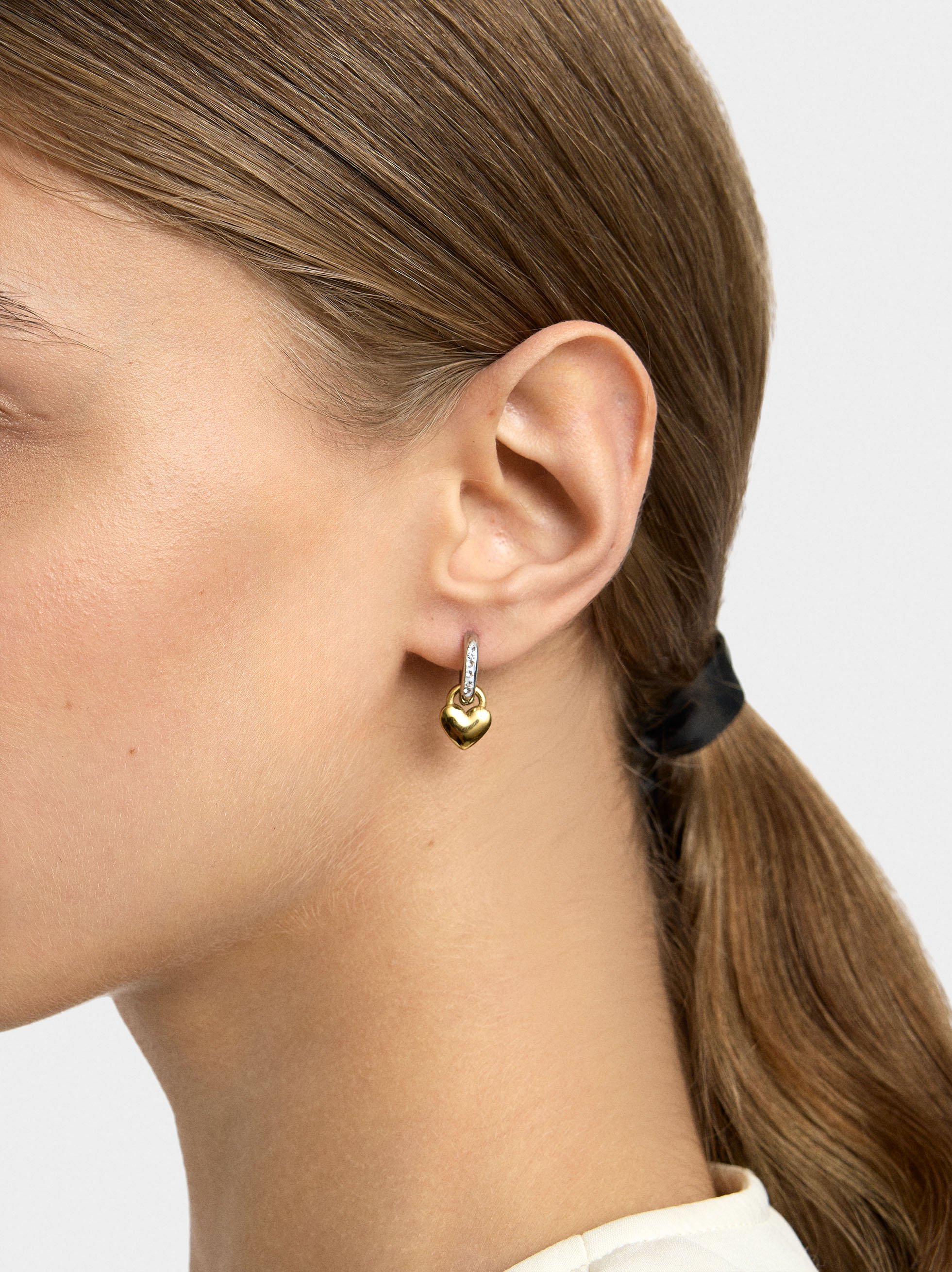 Heart single hoop earring - stainless steel image number 1.0