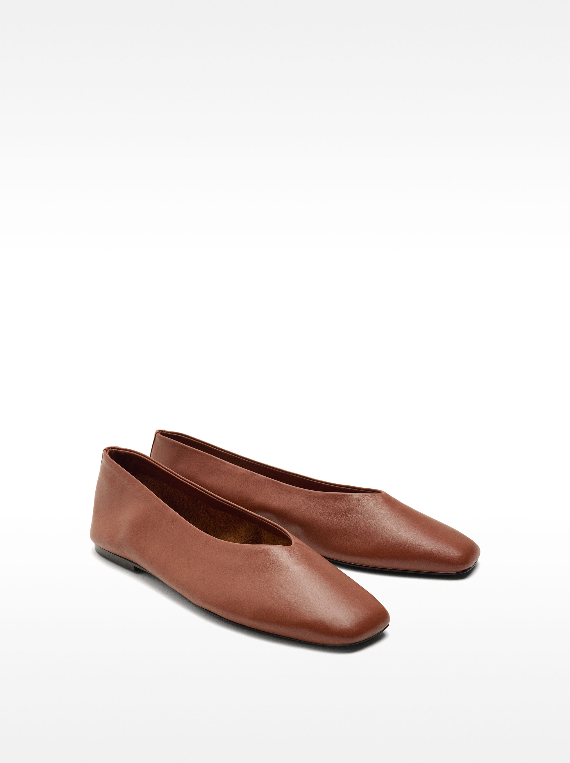 Plain leather ballet flats, Camel, hi-res
