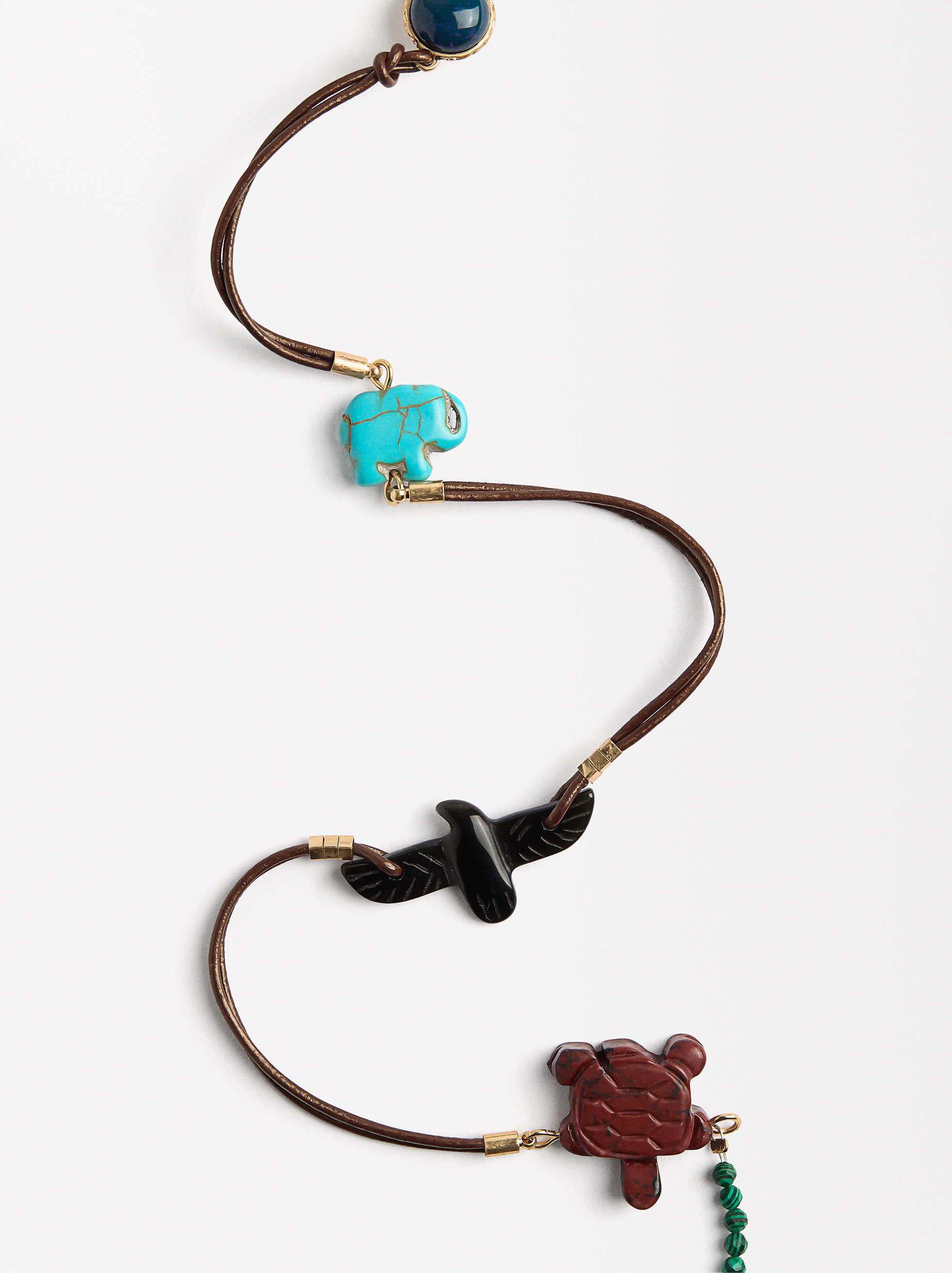 Leather cord necklace with stones image number 2.0
