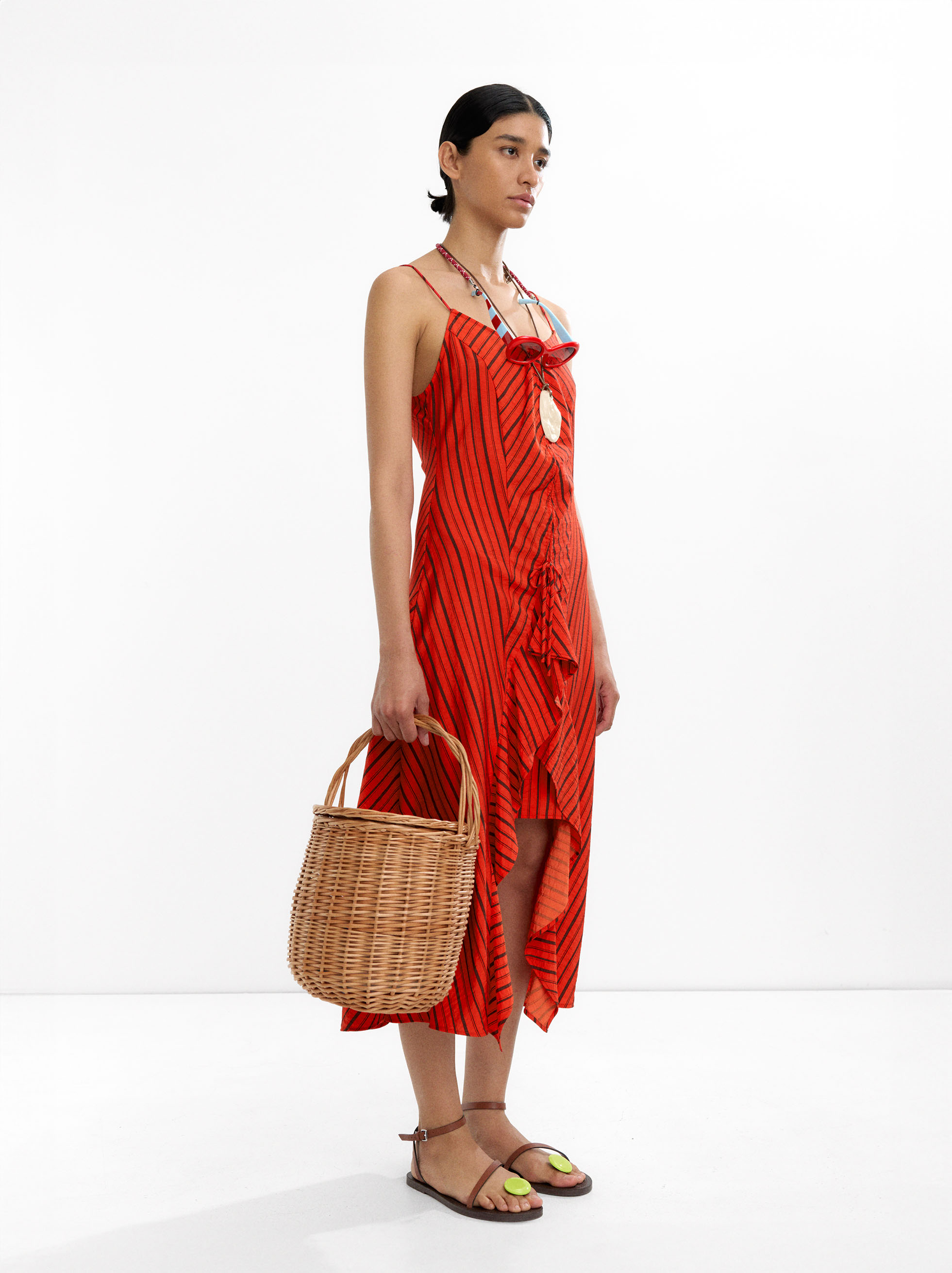Midi dress with stripes and straps image number 0.0