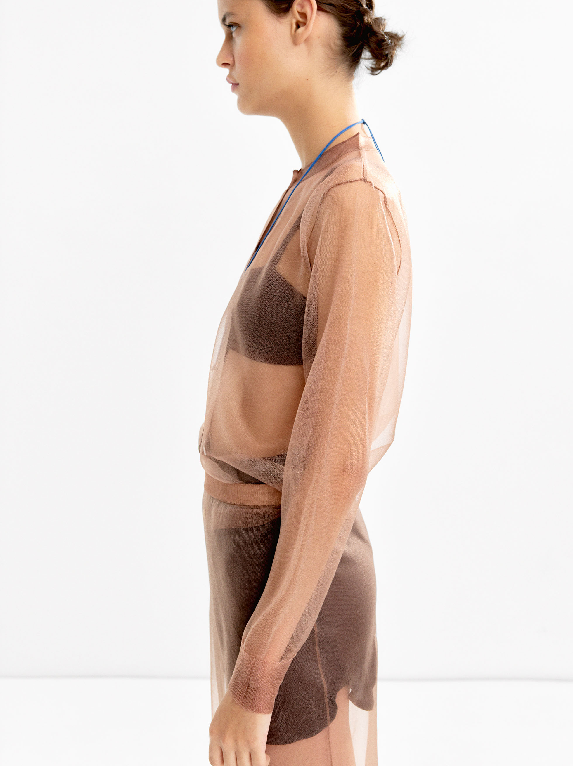 Semi-transparent knit cardigan image number 1.0
