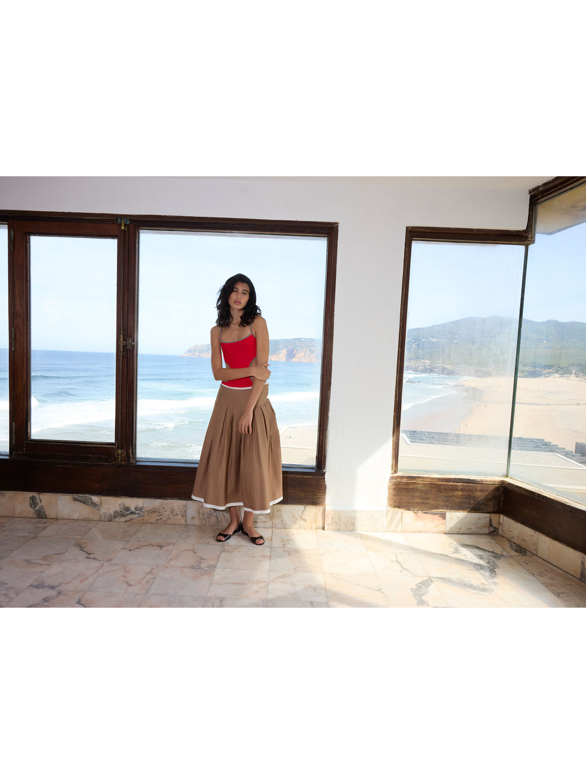 Pleated midi skirt 100% cotton