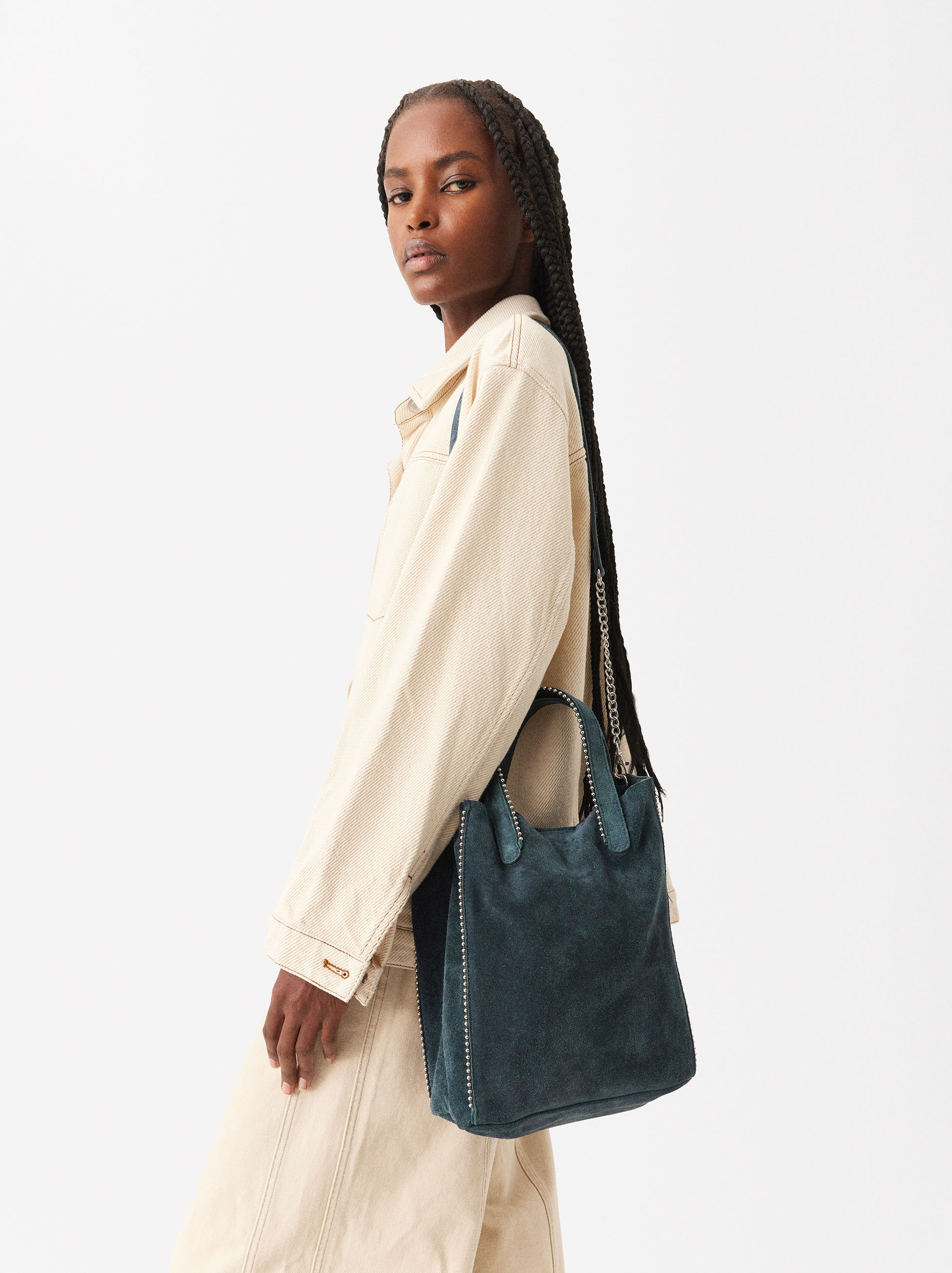 Leather Tote Bag With Pendant Limited Edition Blue Parfois