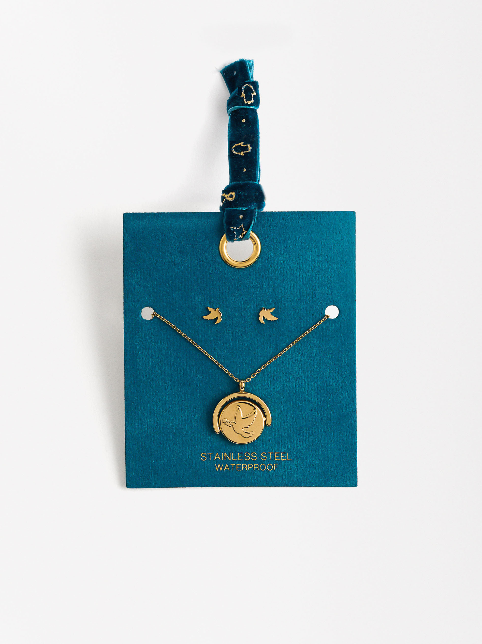 Set earrings and necklace DOVE - stainless steel image number 8.0