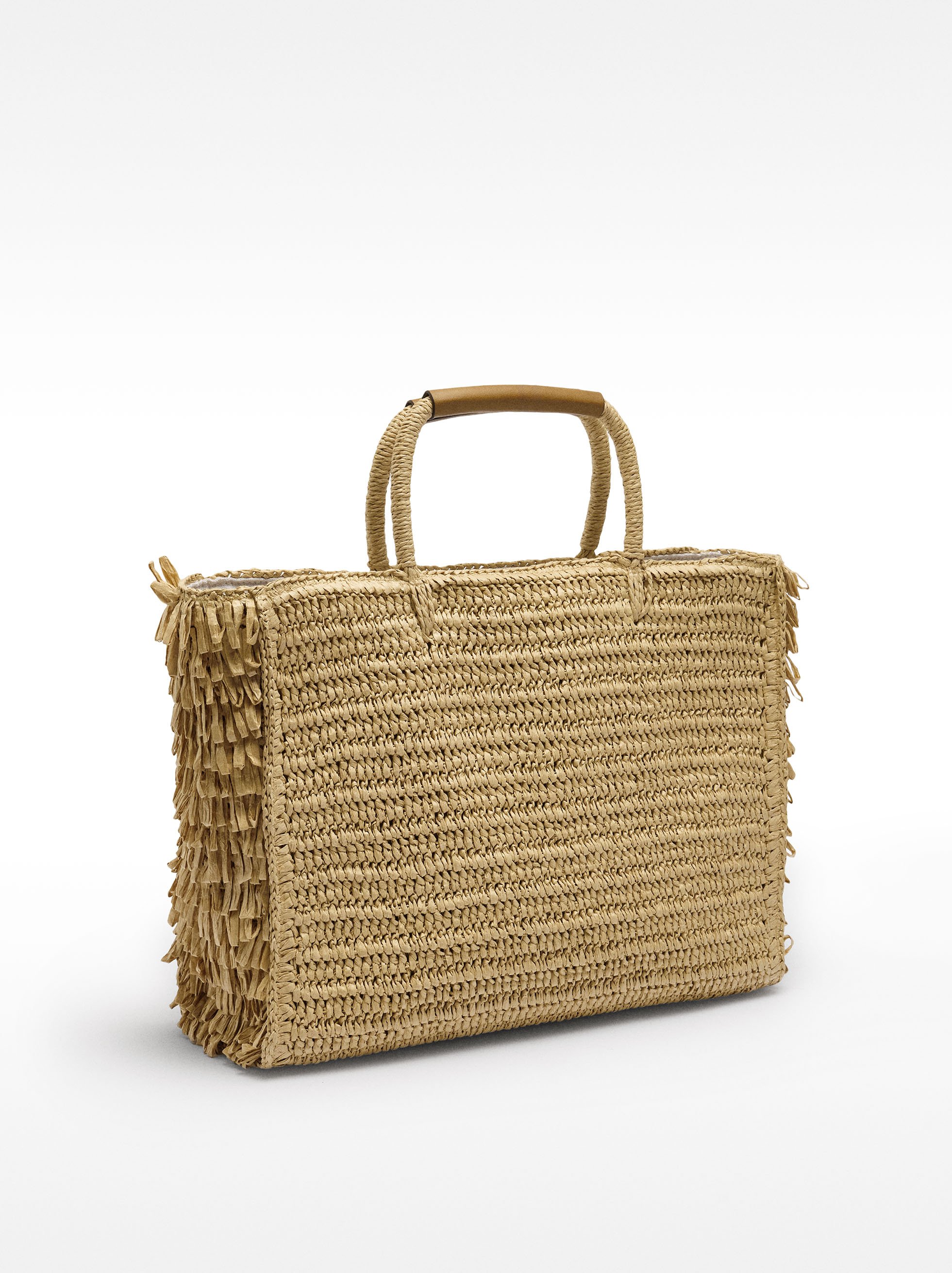 Straw effect shopper bag with fringes image number 2.0