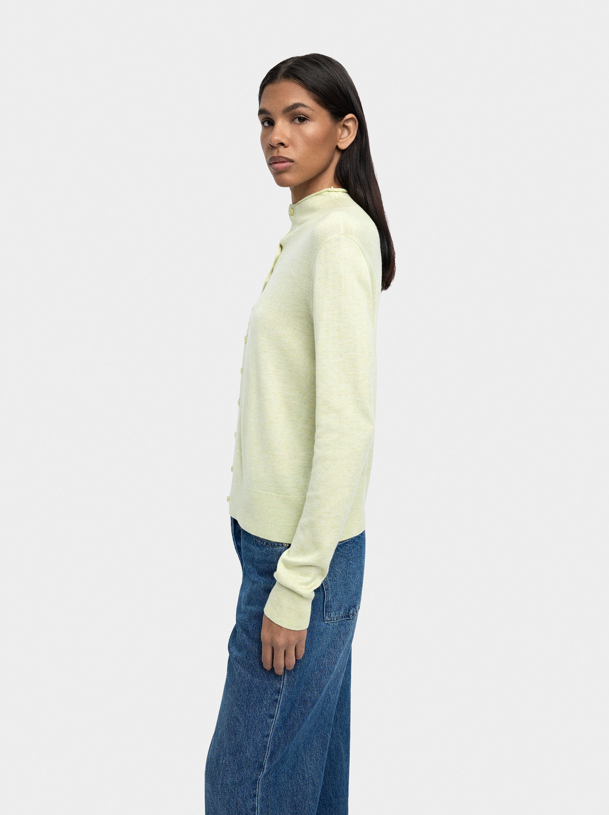 Knit mesh cardigan with high neck image number 2.0