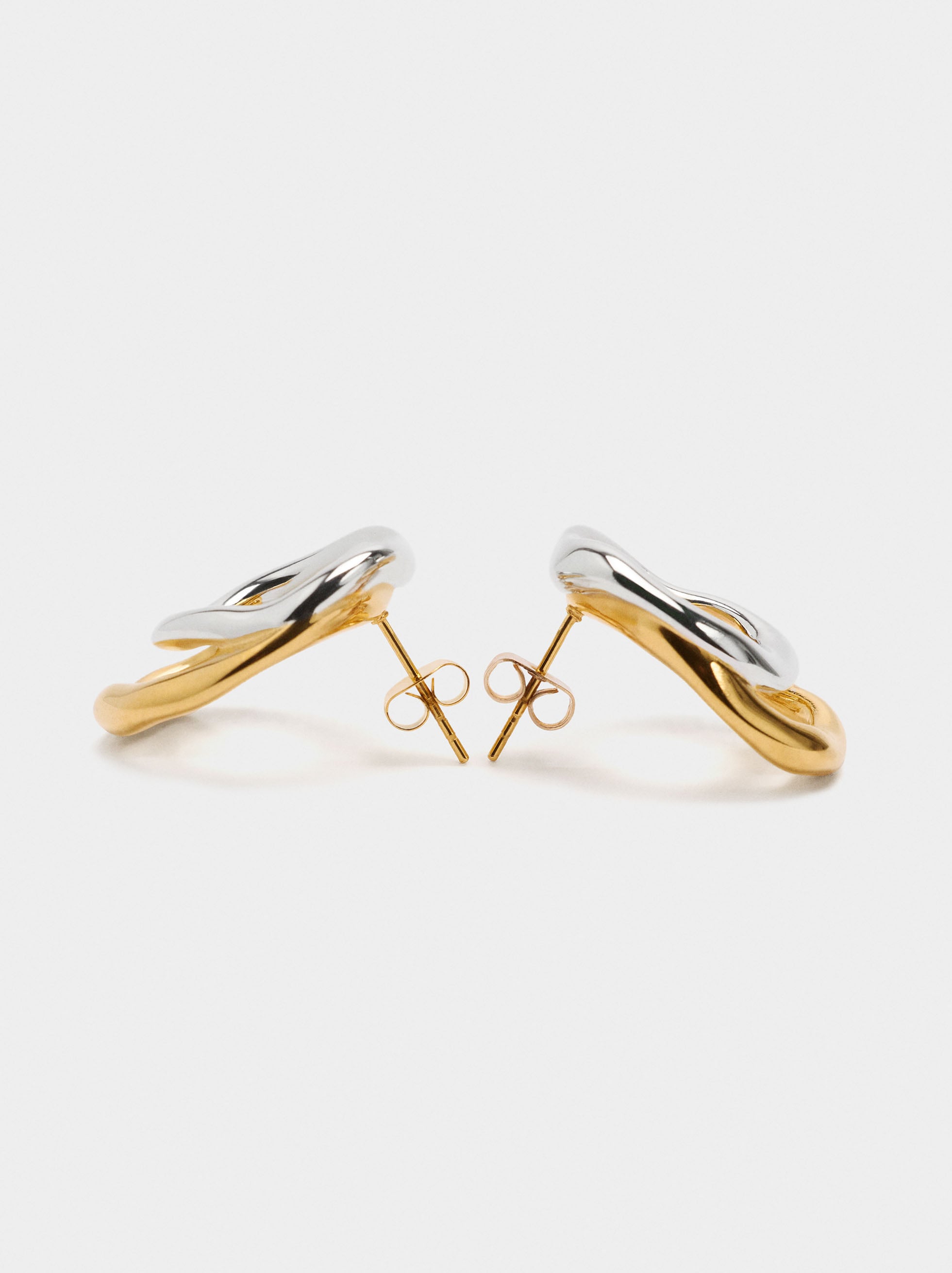 Pendientes de aro dobles bicolor - acero inoxidable image number 2.0