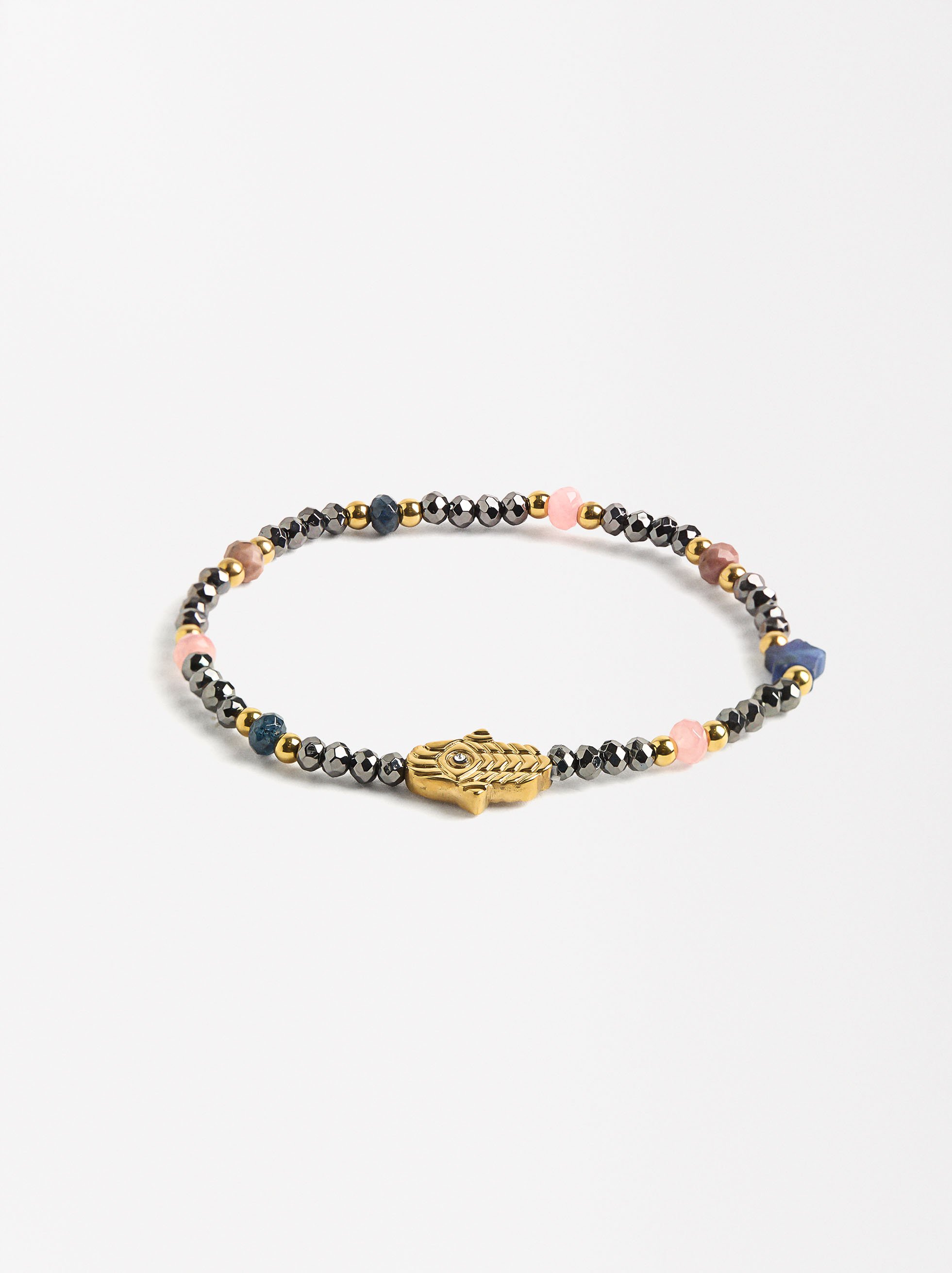 Pulsera elástica con piedras y cristales - Acero inoxidable image number 0.0