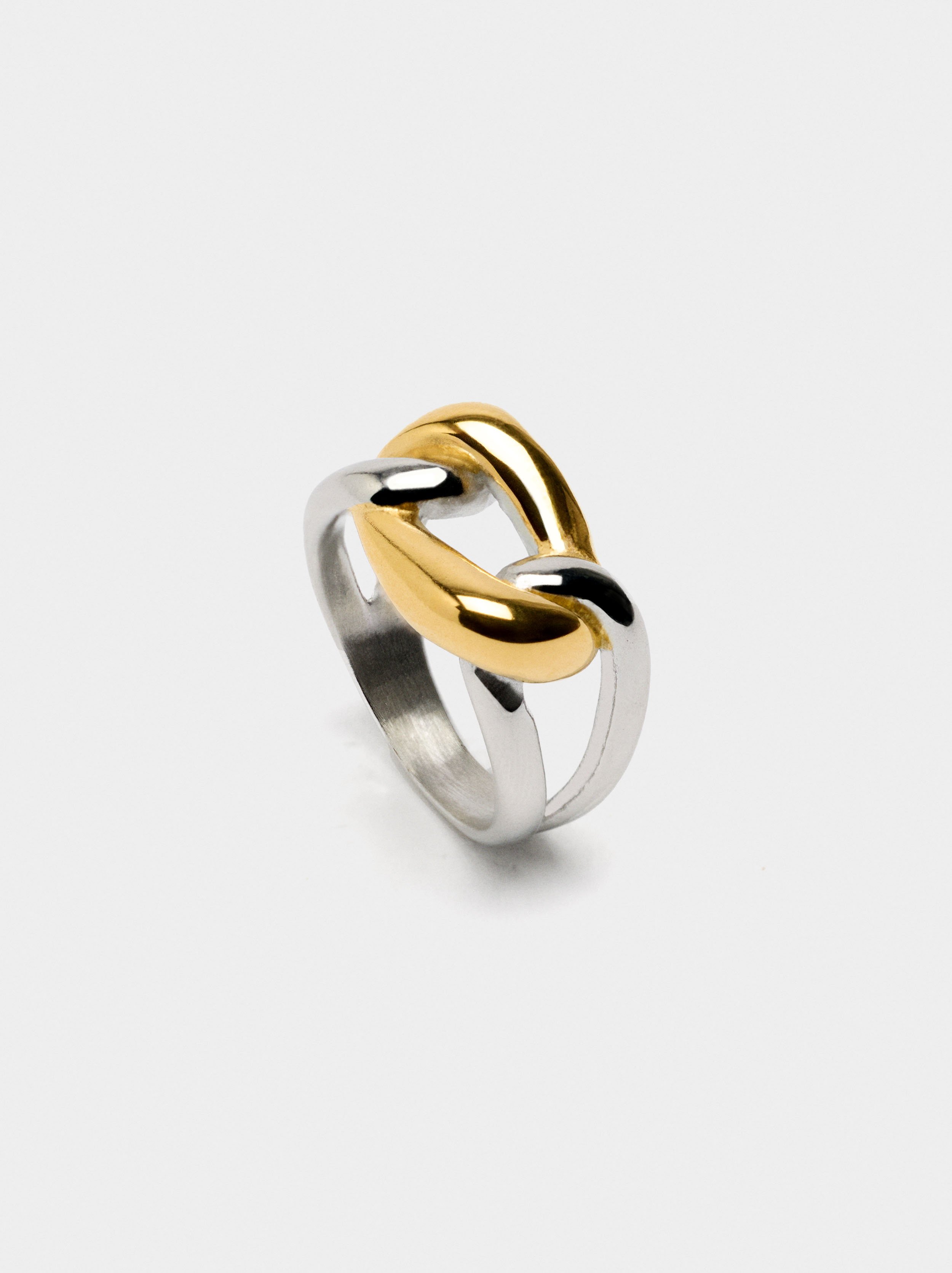 Bague maillons entrelacés bicolore - acier inoxydable image number 1.0