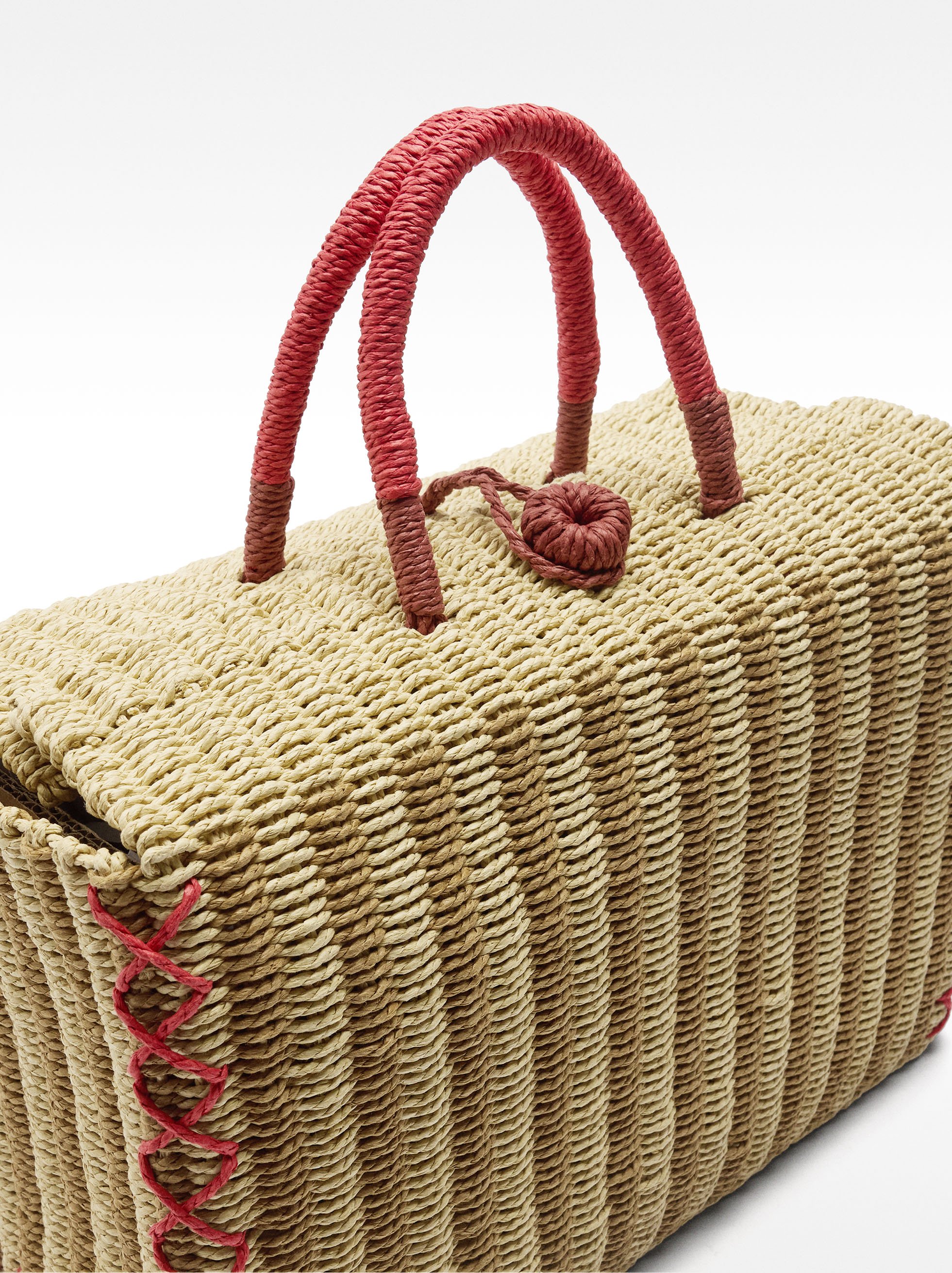 Straw-effect rectangular tote bag image number 2.0