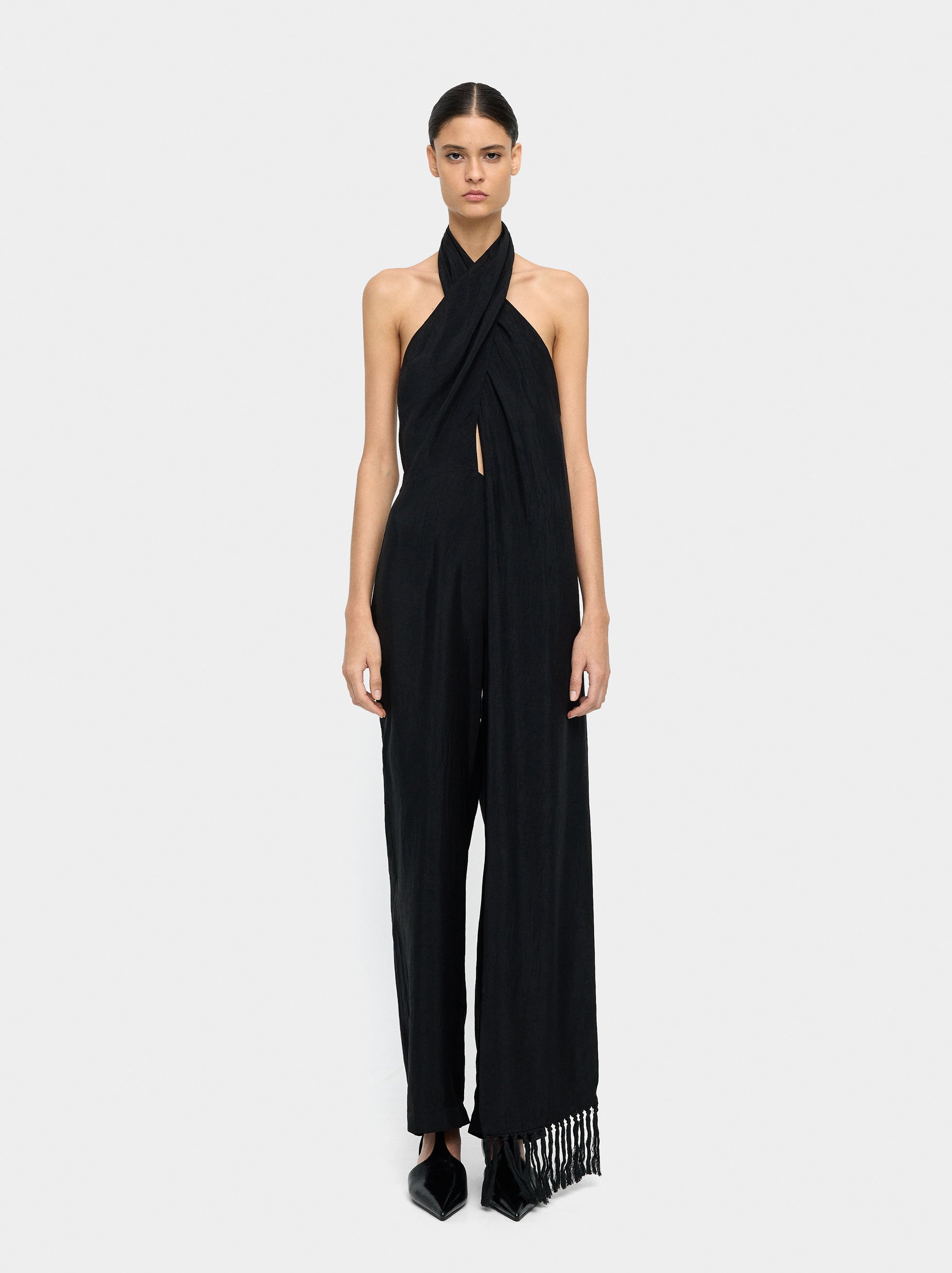 Jumpsuit with halter crinkled effect image number 5.0