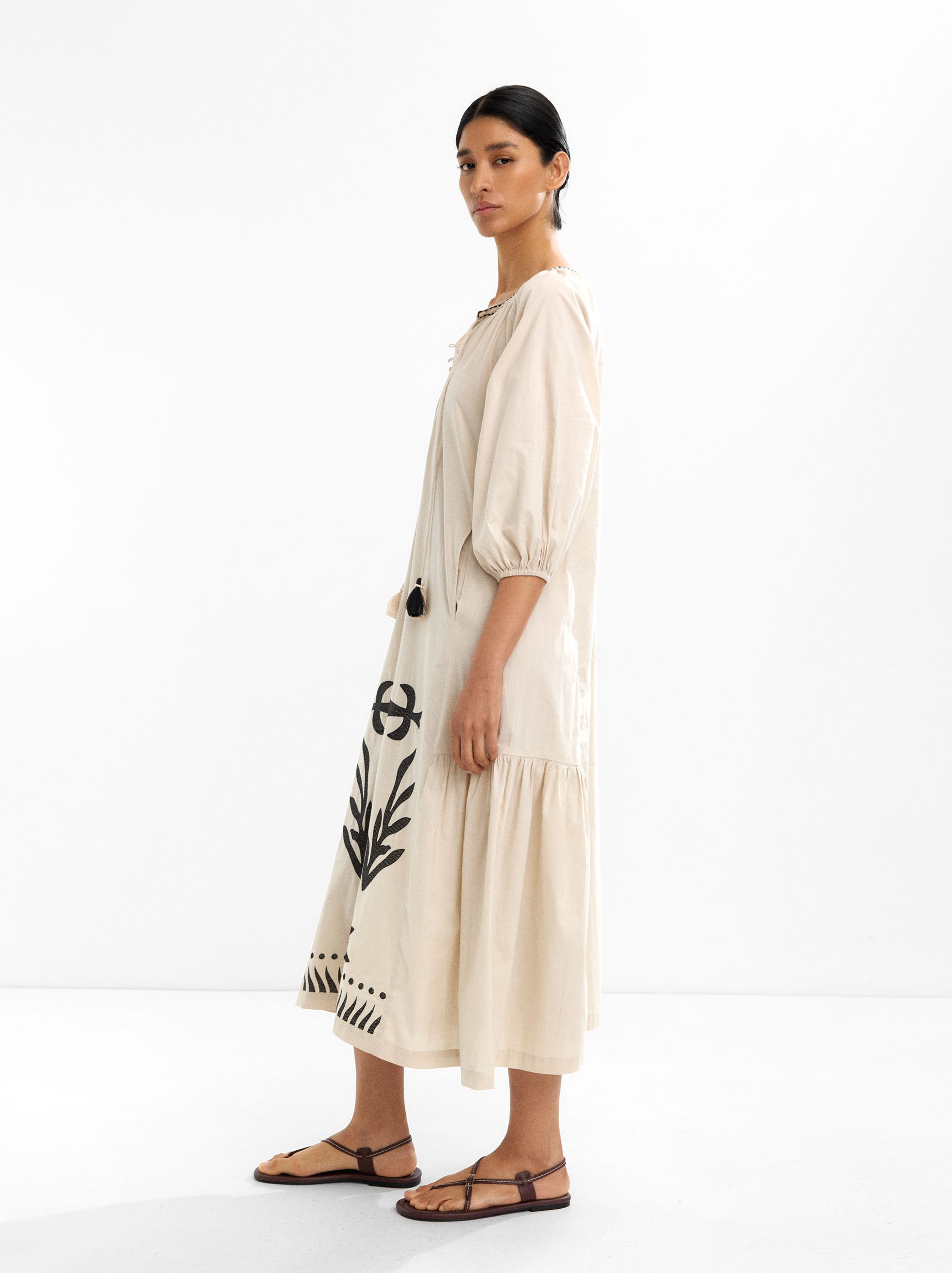 100% cotton embroidered midi dress image number 1.0