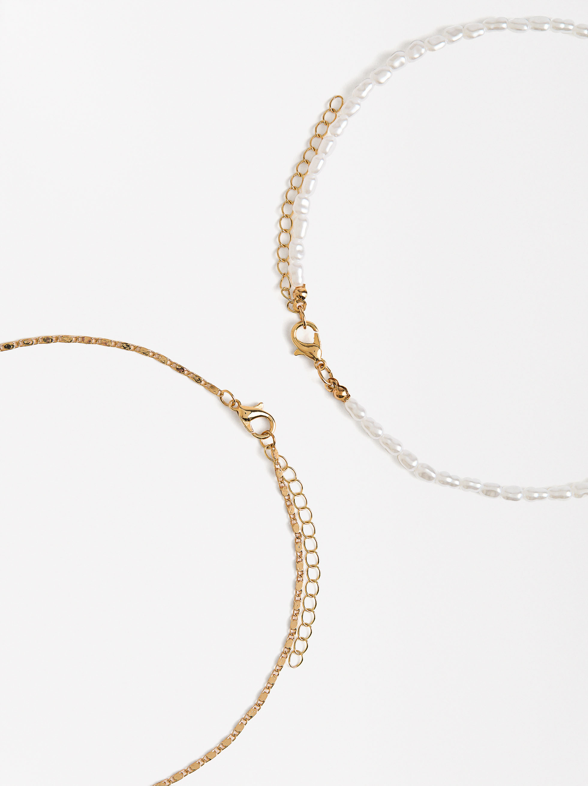 Necklace set with pendant and pearls, Golden, hi-res