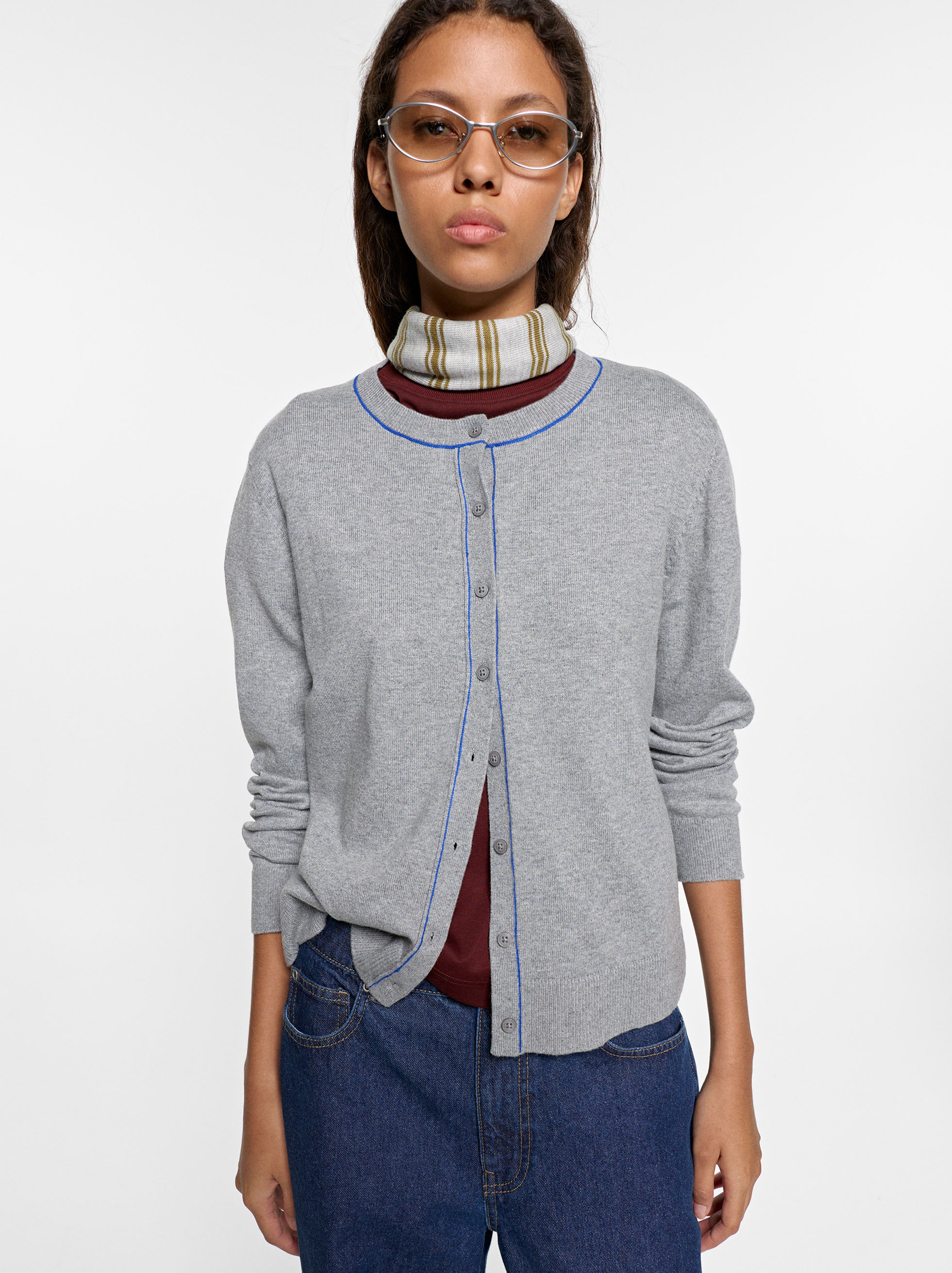 Contrast detail knit cardigan image number 1.0