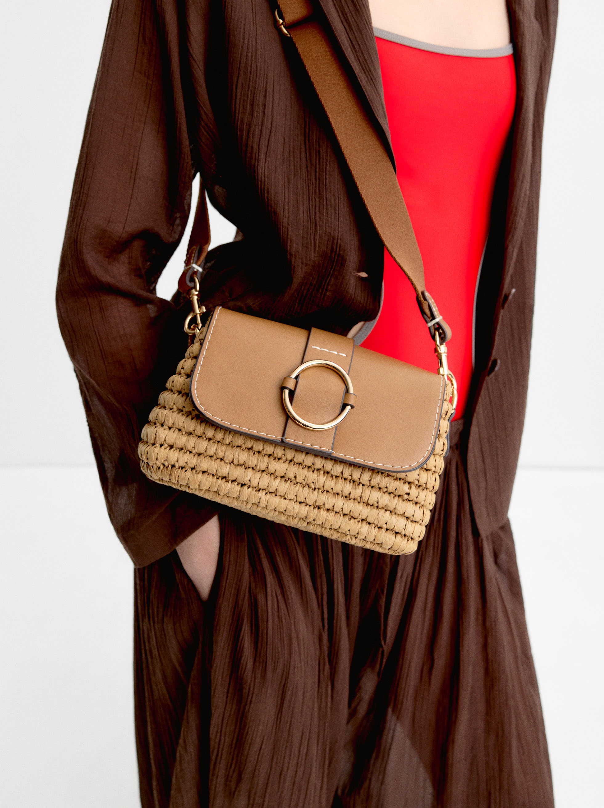 Crossbody bag with straw effect and flap image number 1.0