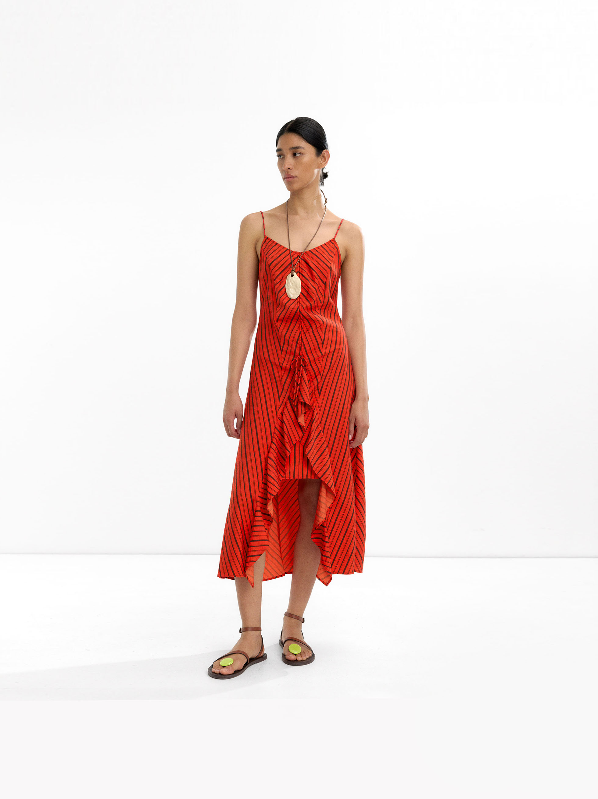 Midi dress with stripes and straps image number 8.0