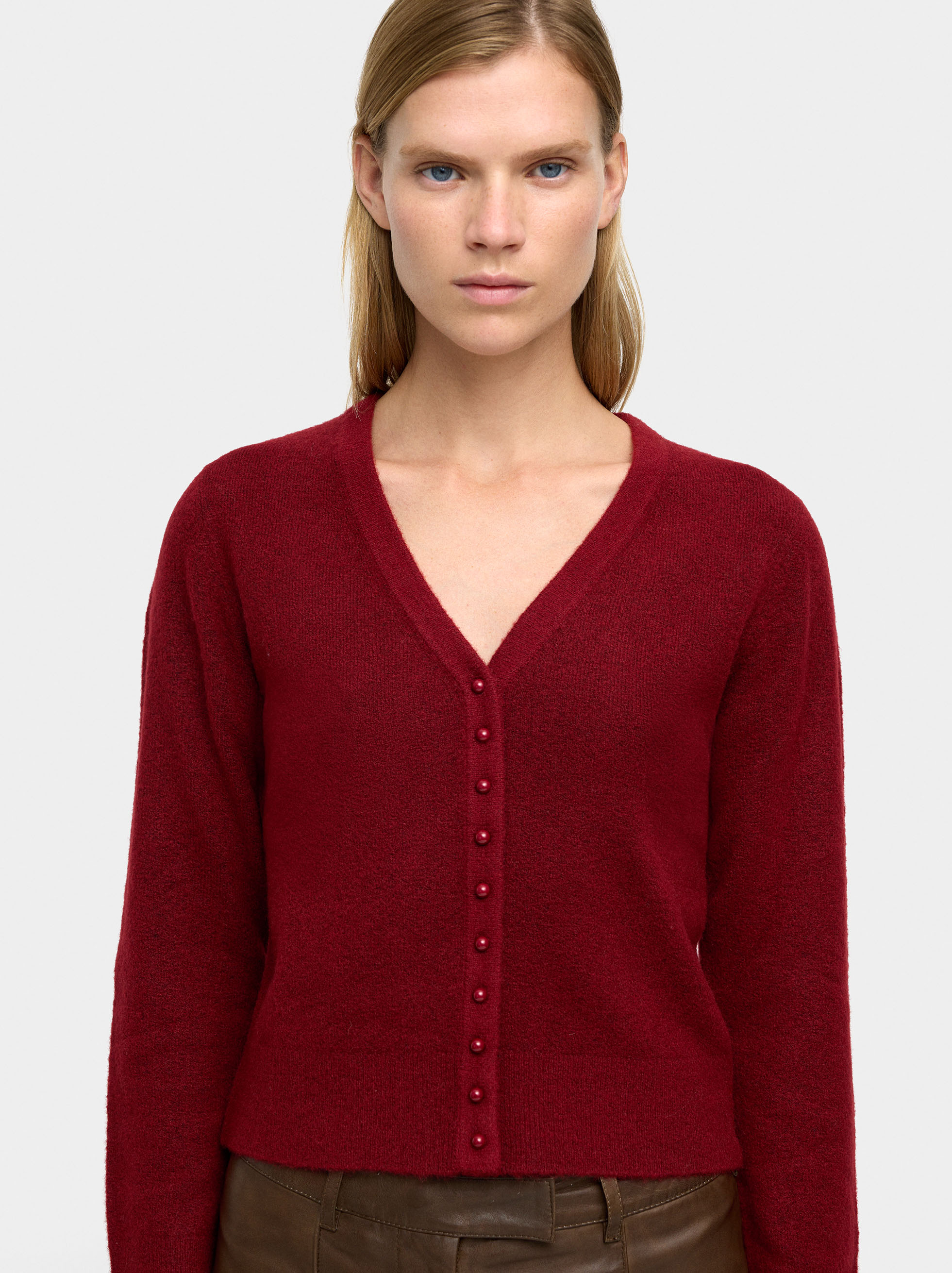 V-neck knit cardigan image number 1.0