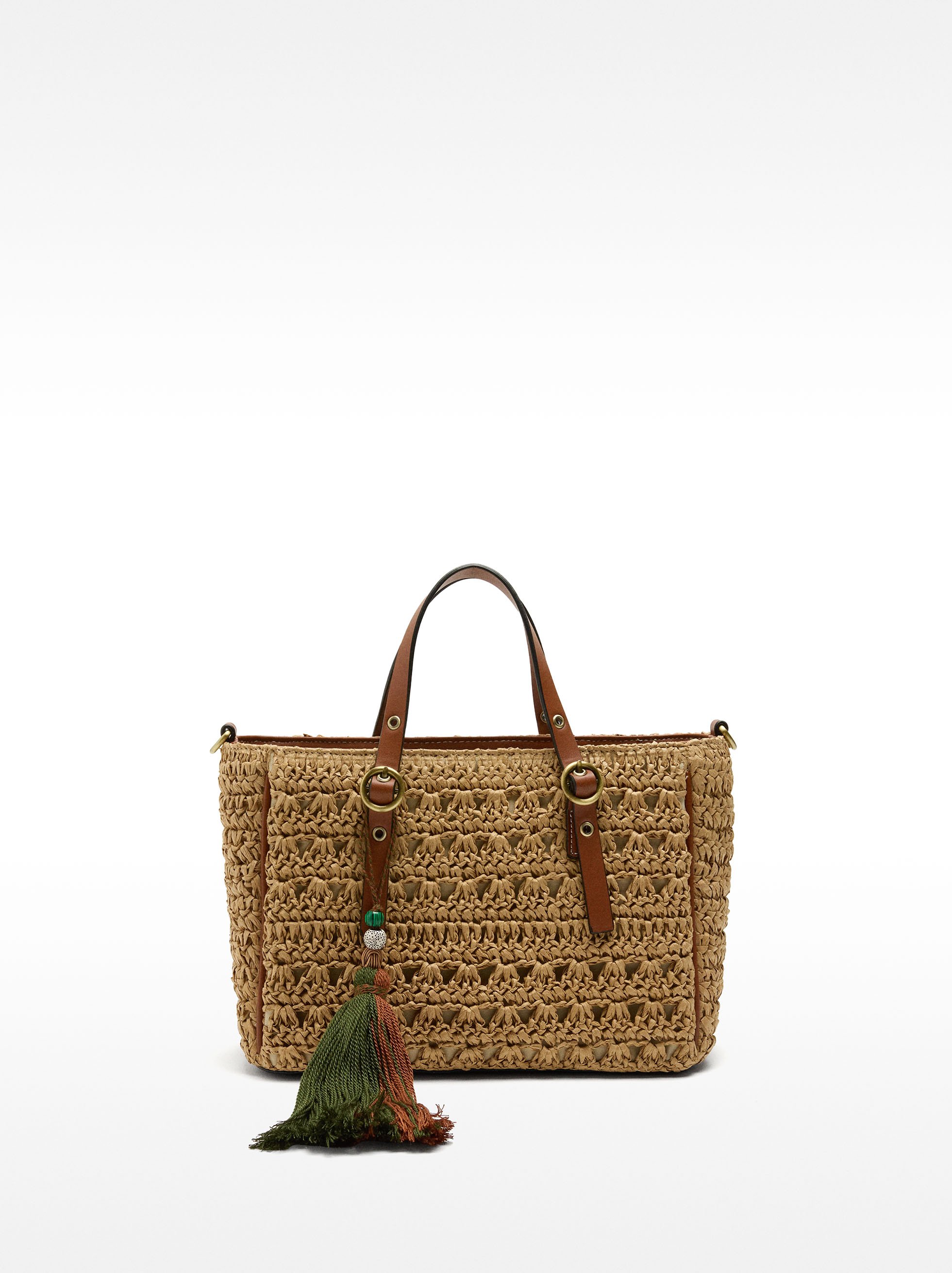 Borsa tote effetto paglia con tracolla image number 0.0