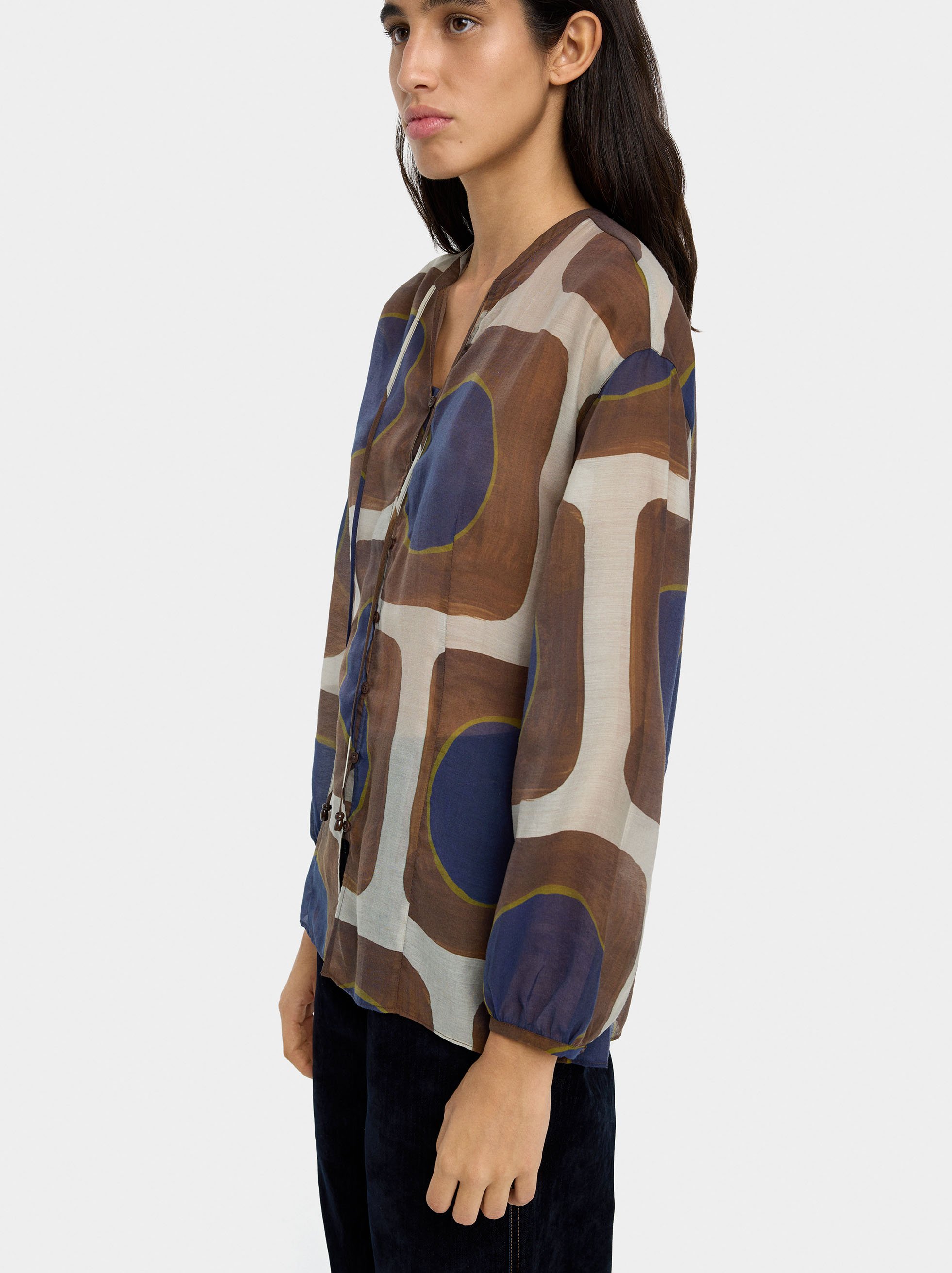 Blouse with semi-transparent print image number 2.0