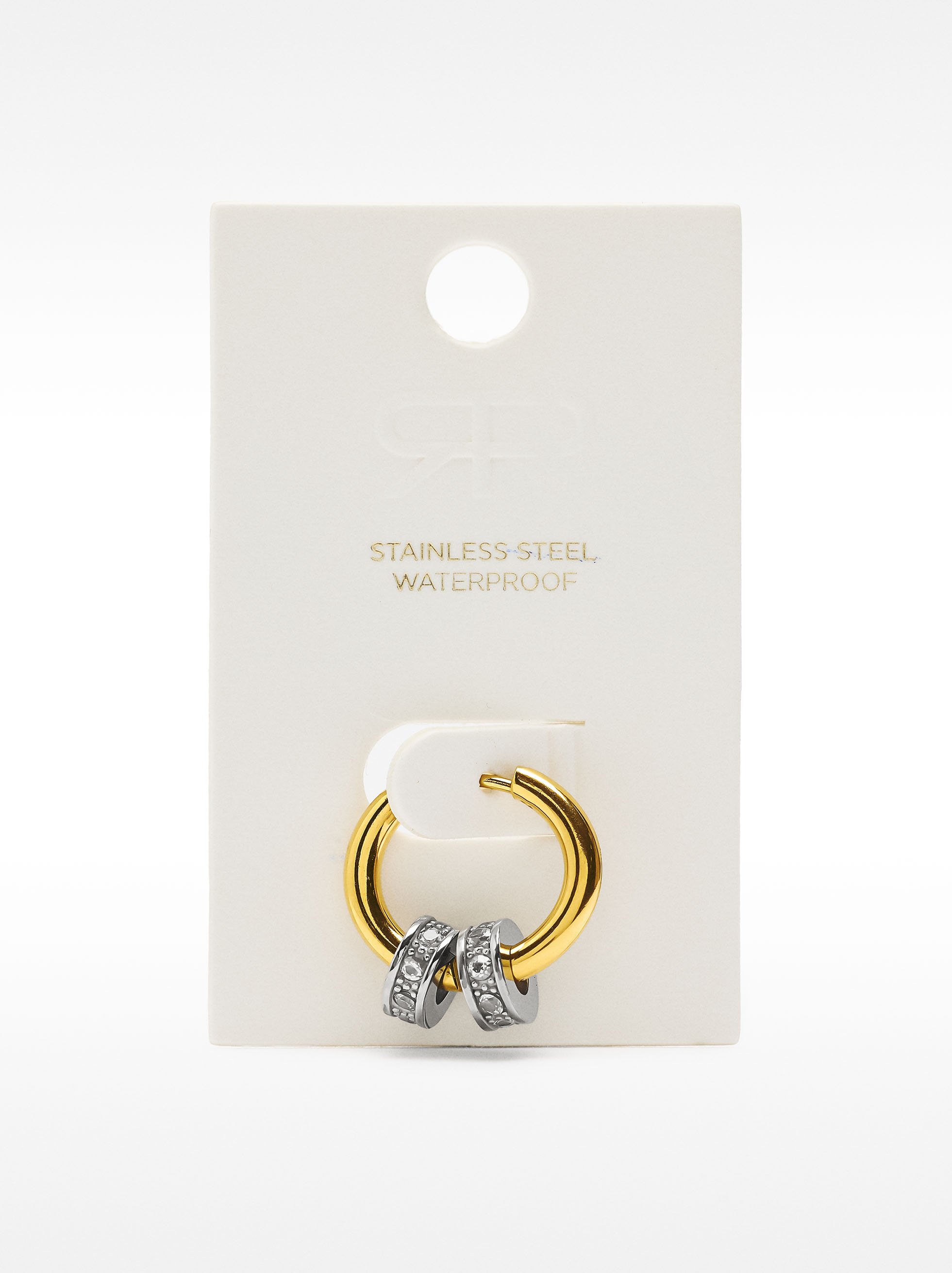 Single hoop earring with crystals - stainless steel image number 2.0