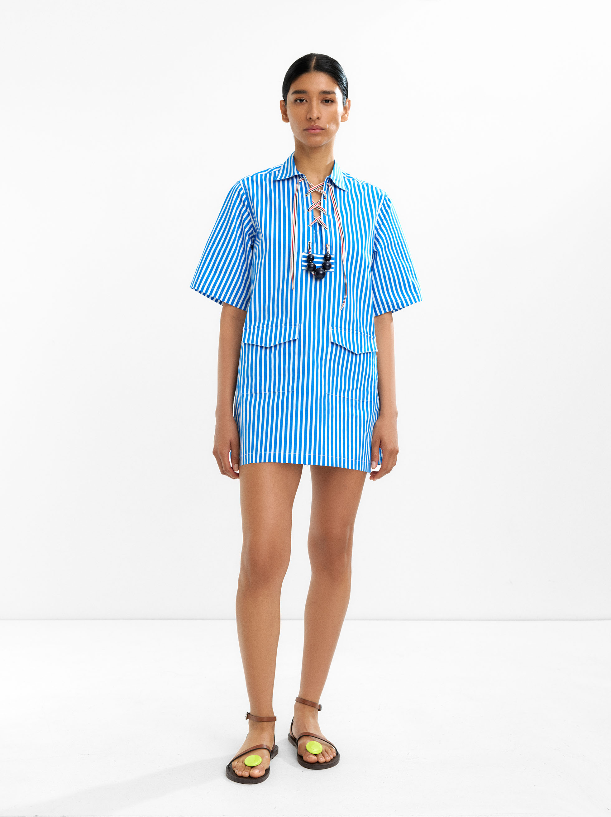 Robe-chemise rayée 100% coton image number 4.0