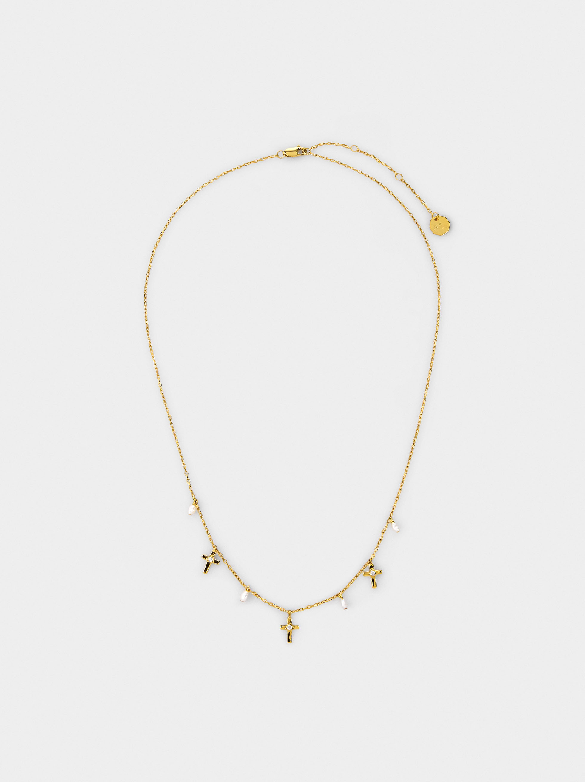 Necklace with crosses and freshwater pearls - 925 sterling silver image number 1.0