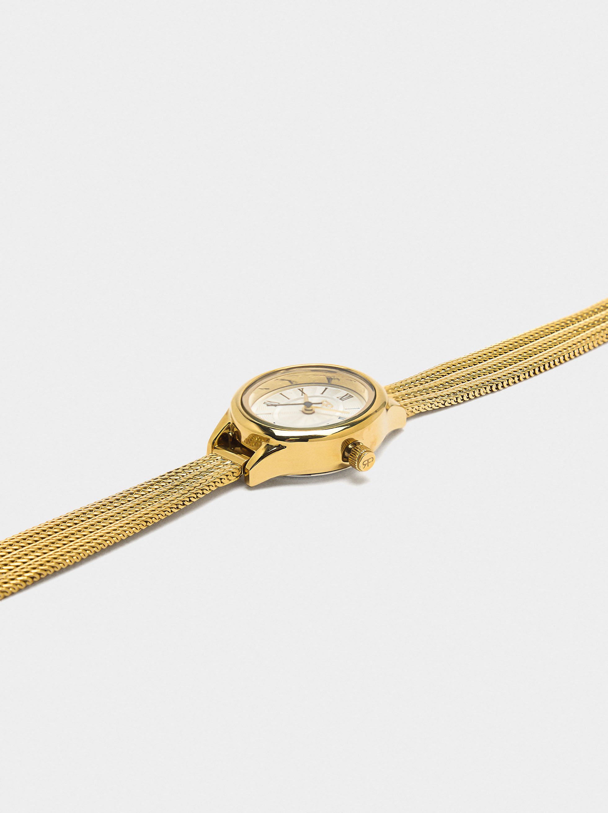 Oval watch with stainless steel mesh bracelet image number 1.0