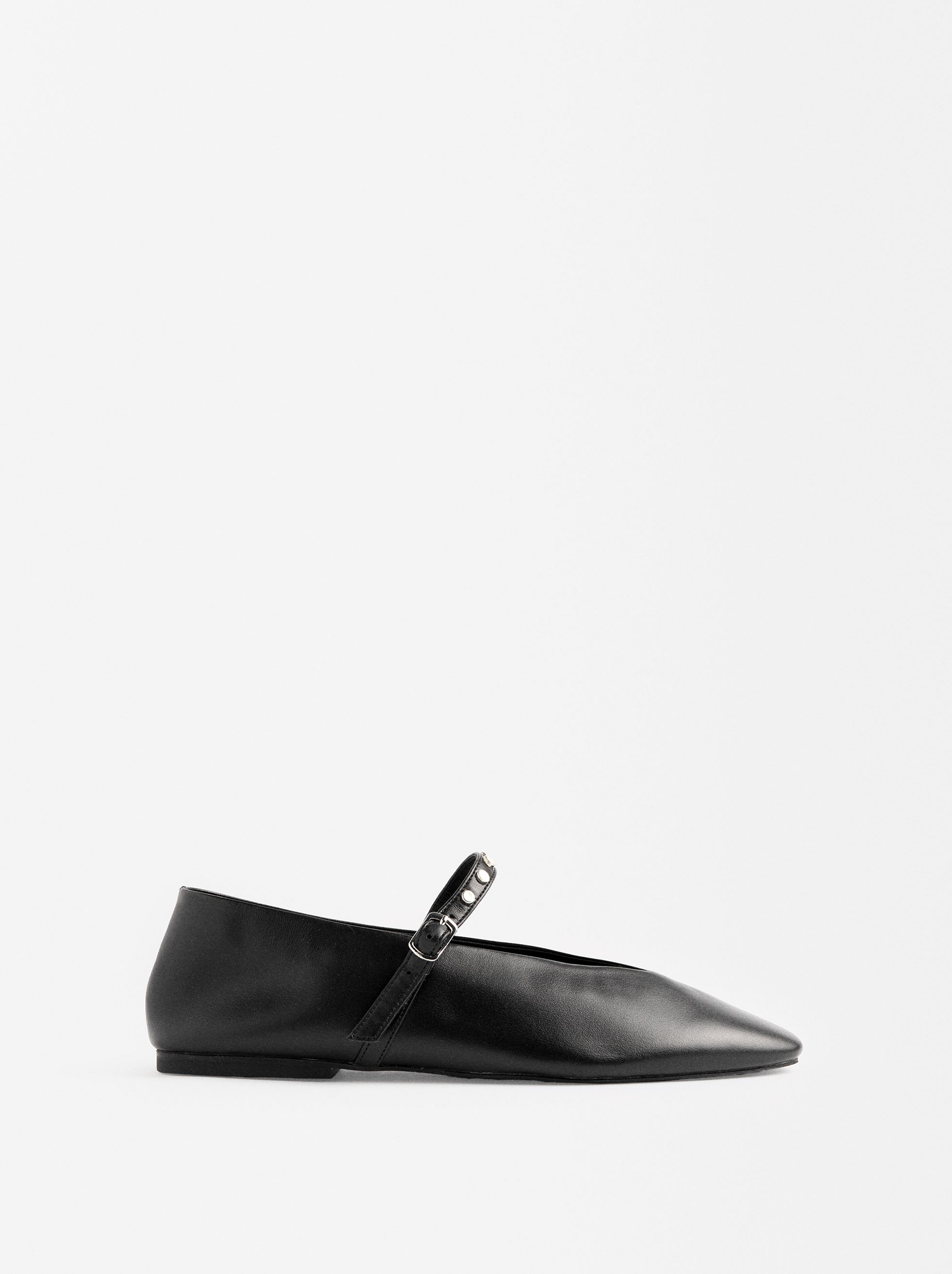 Leather Ballet Flats with Studs image number 2.0
