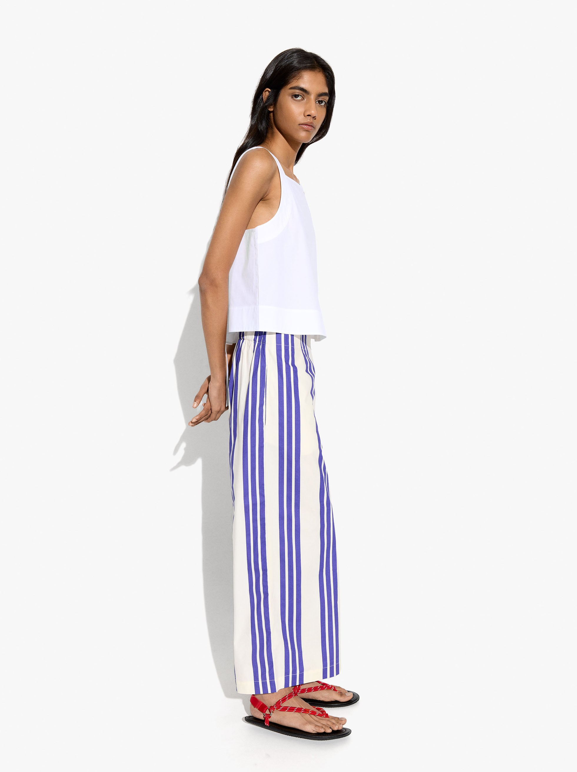 Trousers with elastic waist with stripes 100% cotton image number 1.0
