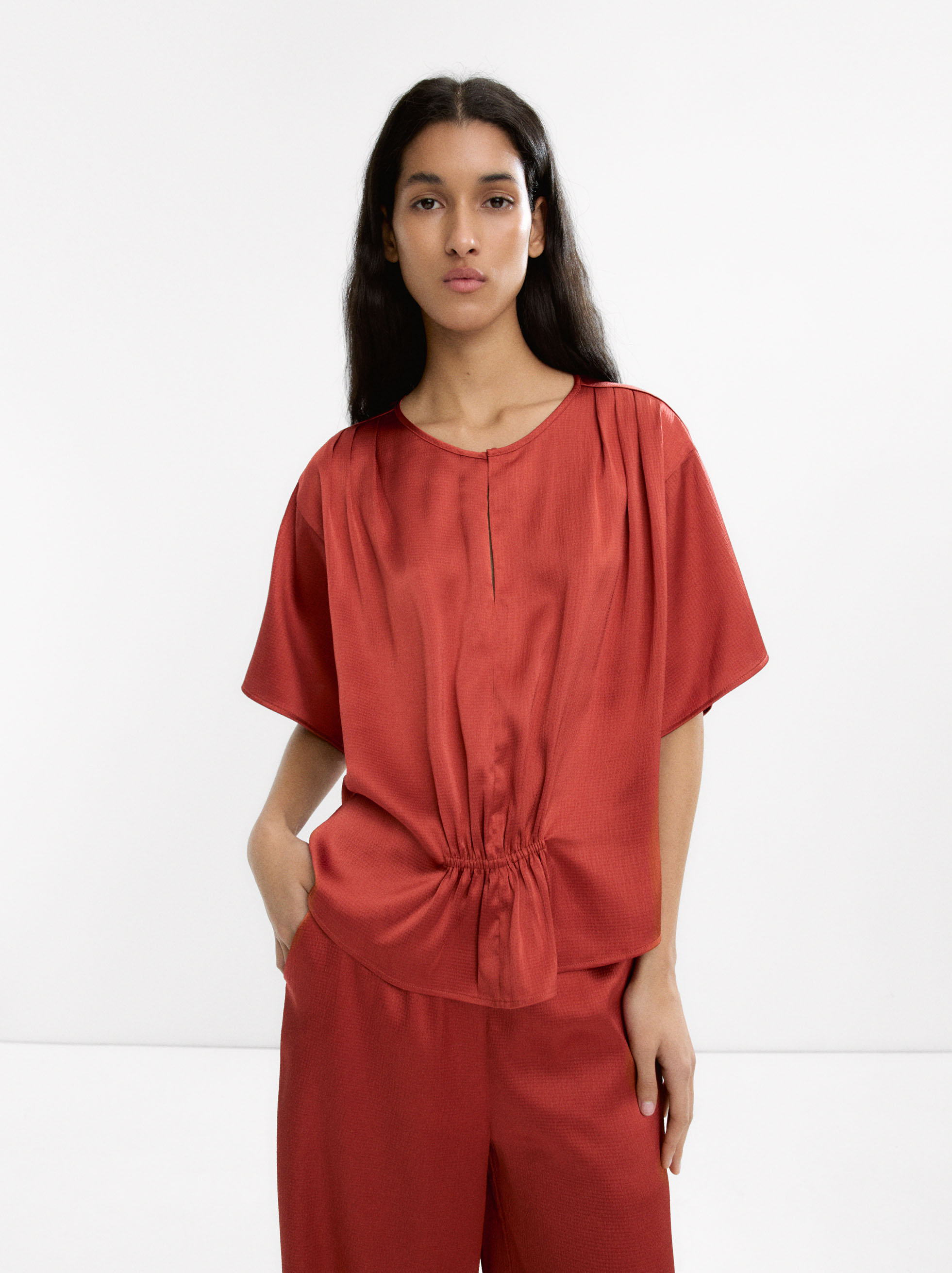 Satin blouse with ruched image number 0.0