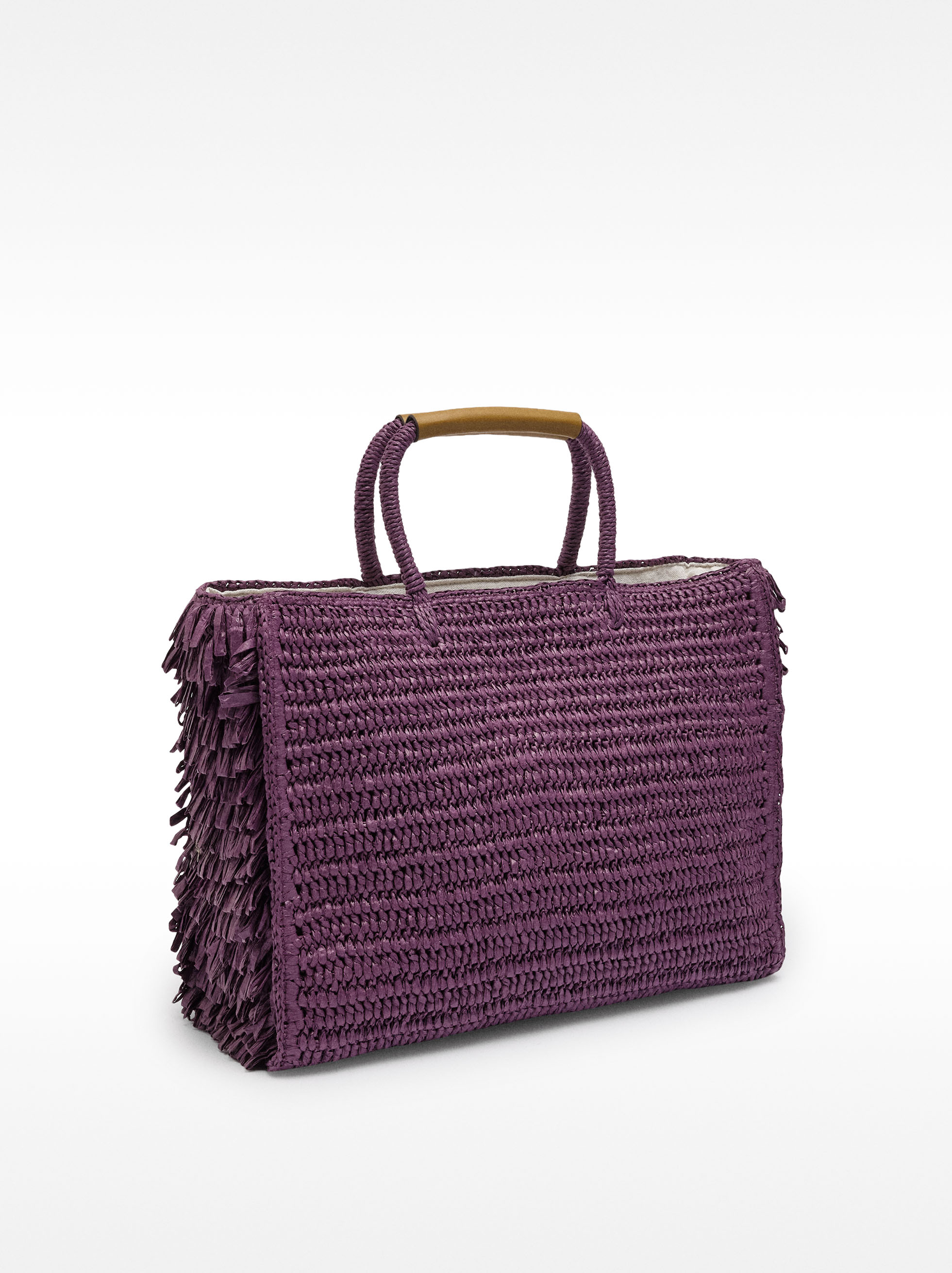 Straw effect shopper bag with fringes image number 3.0