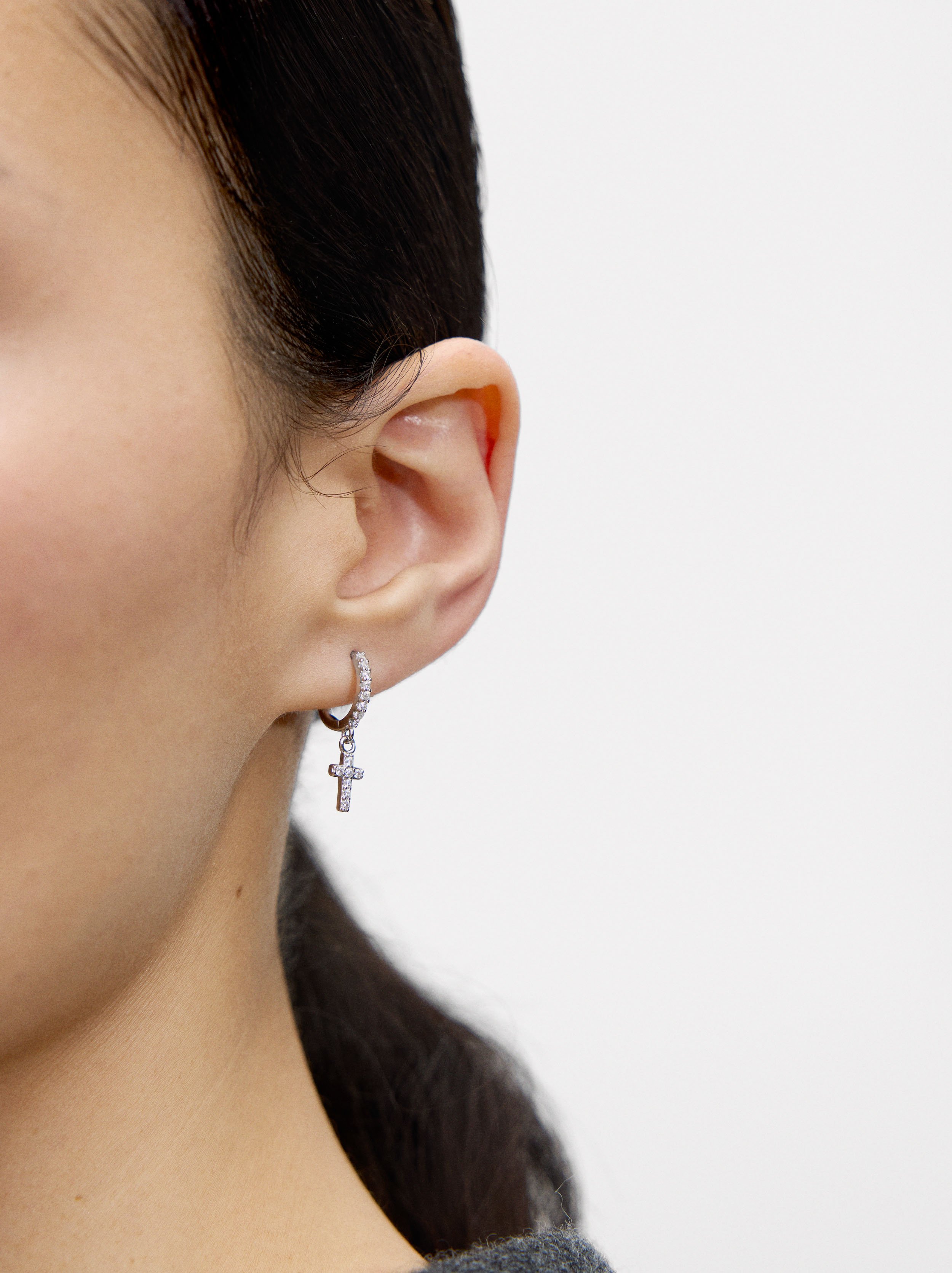 Cross hoops with zirconias - 925 sterling silver image number 1.0
