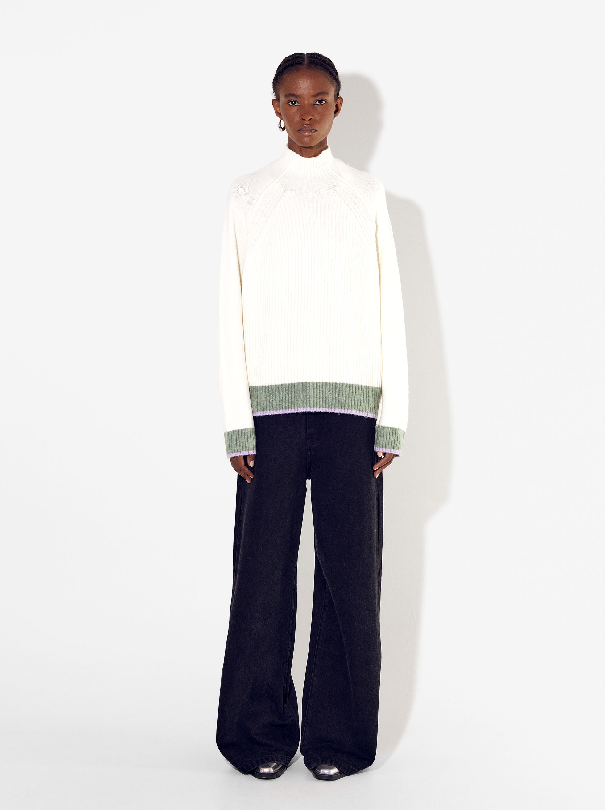 Hotel Pashmina Ecru Printed 1/4 zip sweater