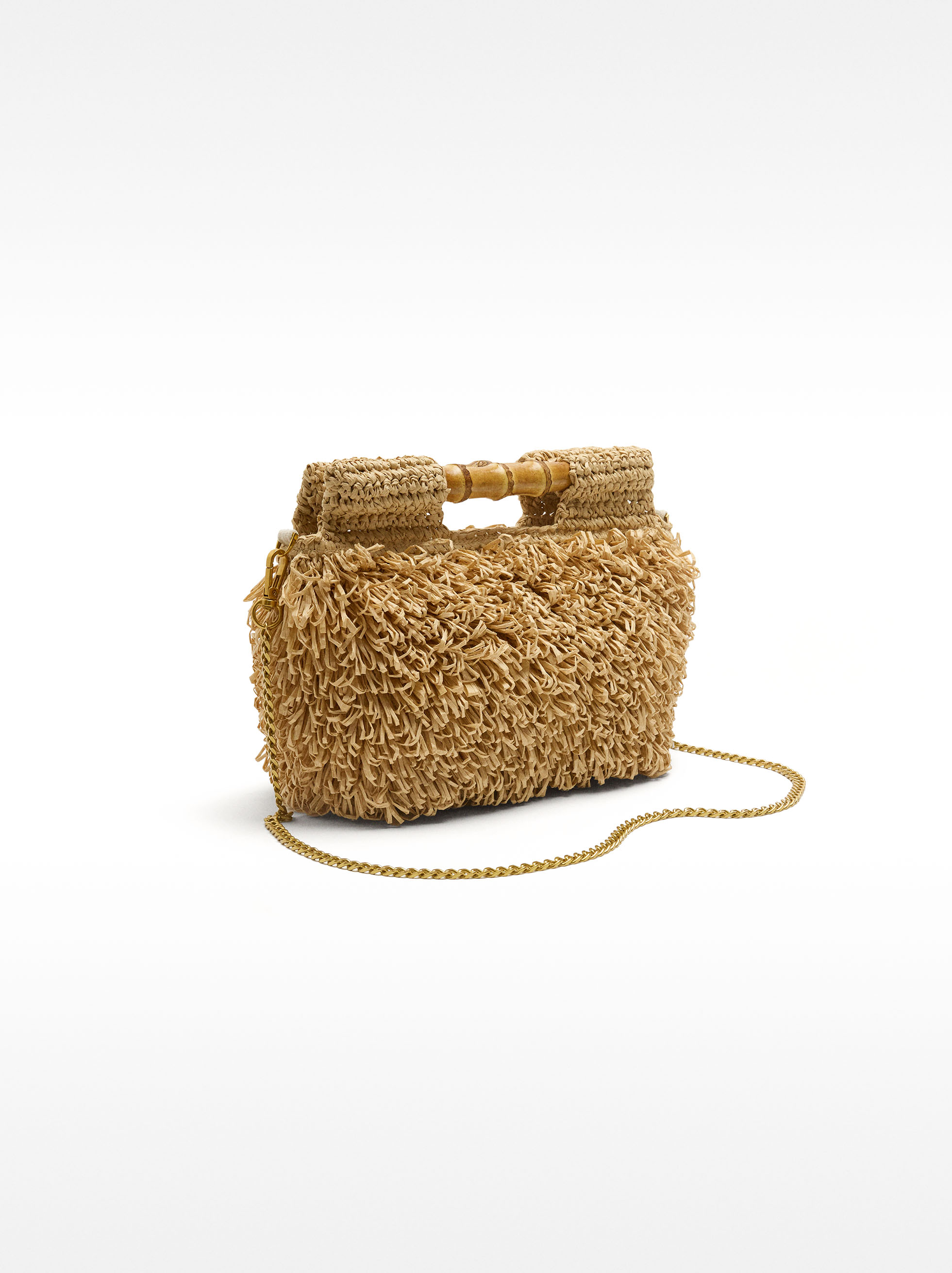 Straw-effect handbag with bamboo image number 3.0