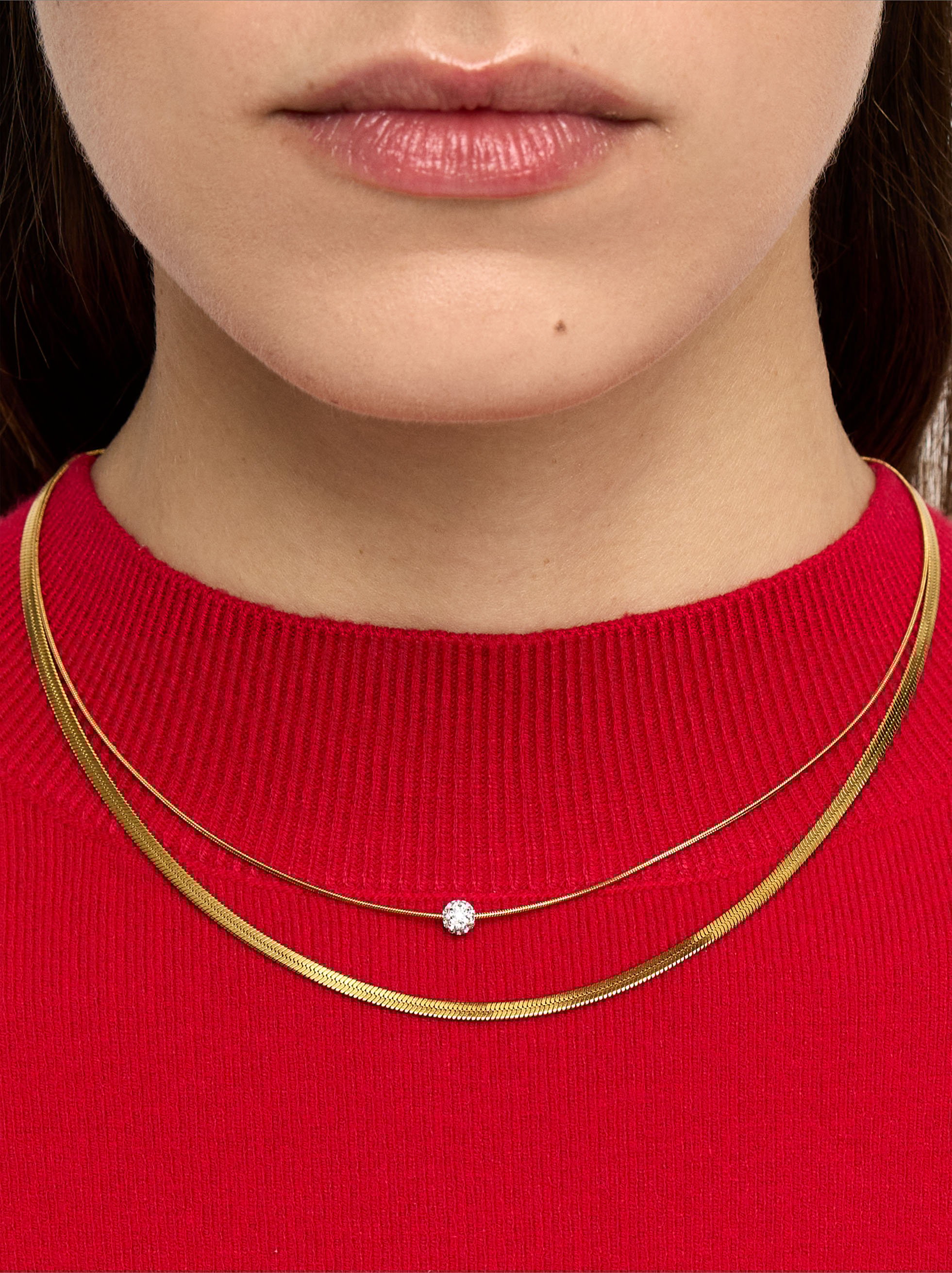 Double snake chain necklace with crystal - stainless steel image number 1.0