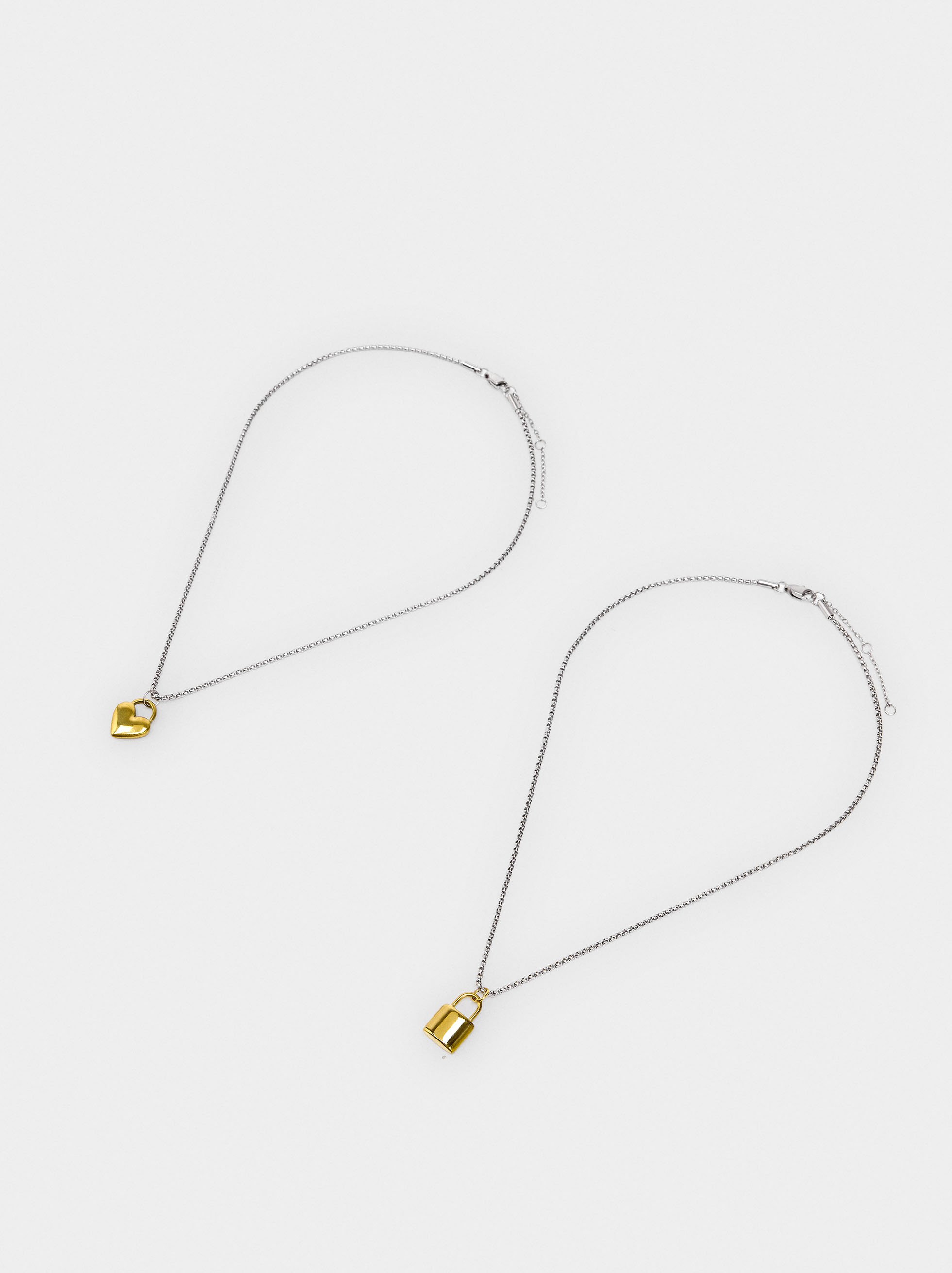 Set Halsketten Herz und Vorhängeschloss - Edelstahl image number 2.0