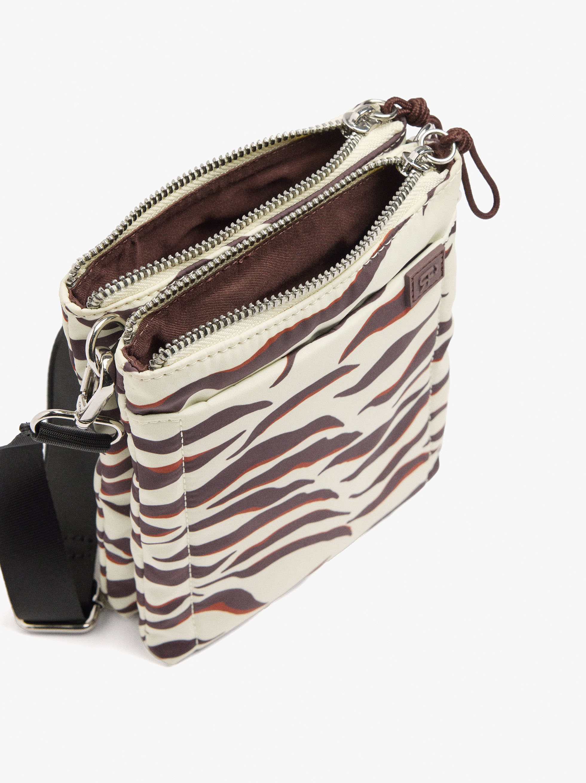 Borsa tiracolo doppia con nylon stampato image number 3.0
