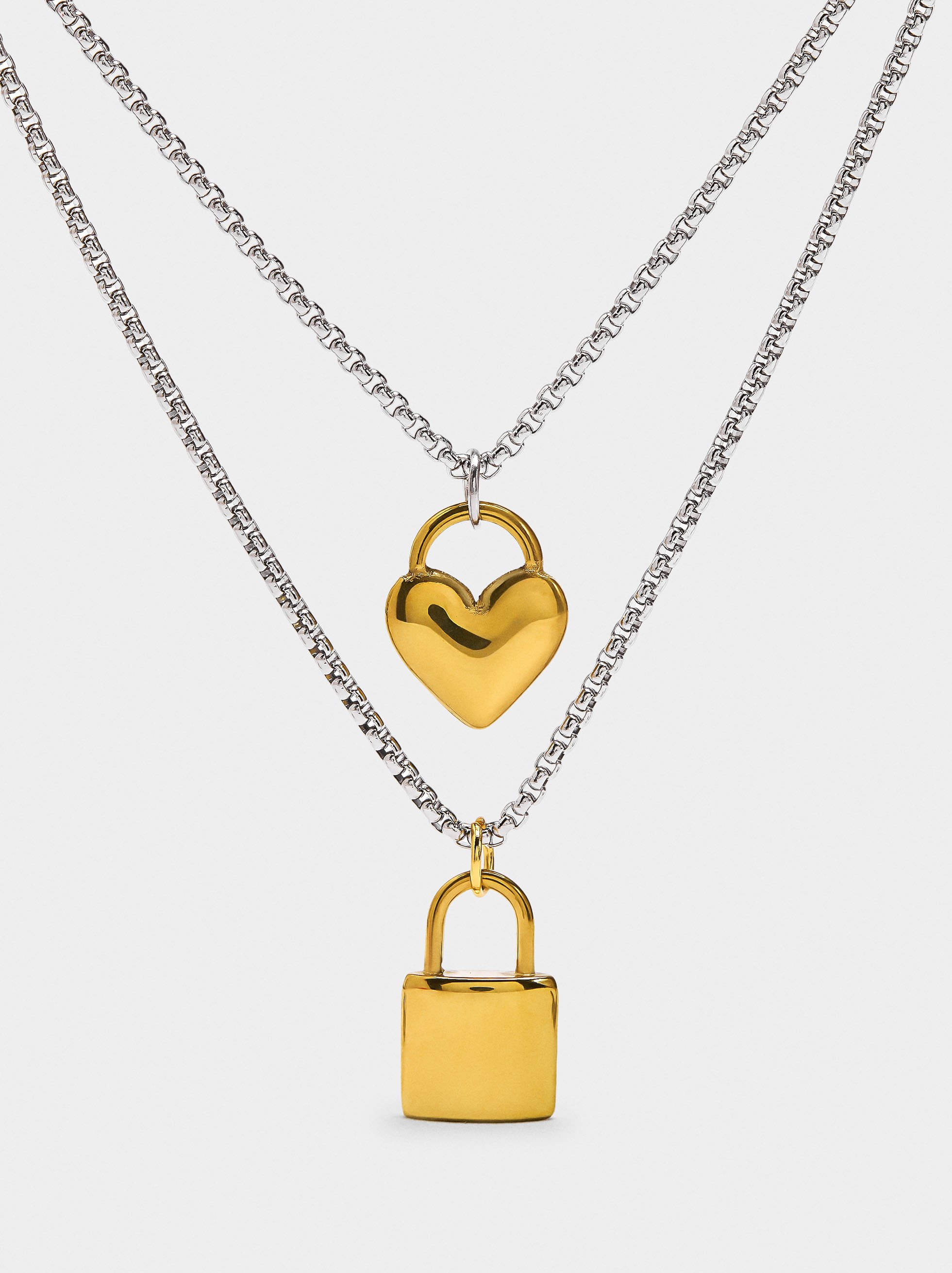 Set Halsketten Herz und Vorhängeschloss - Edelstahl image number 0.0