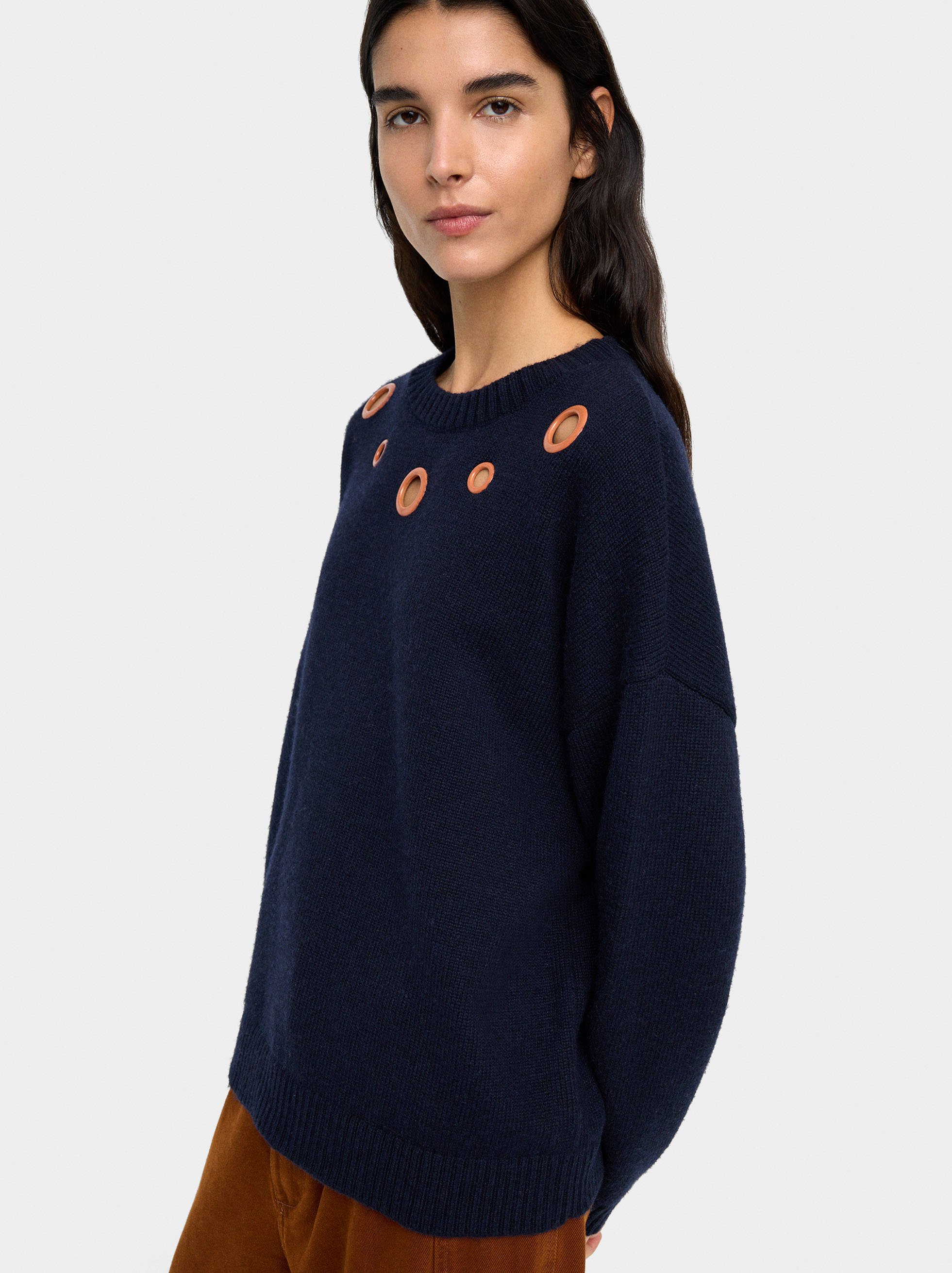 Knit sweater with eyelets image number 2.0